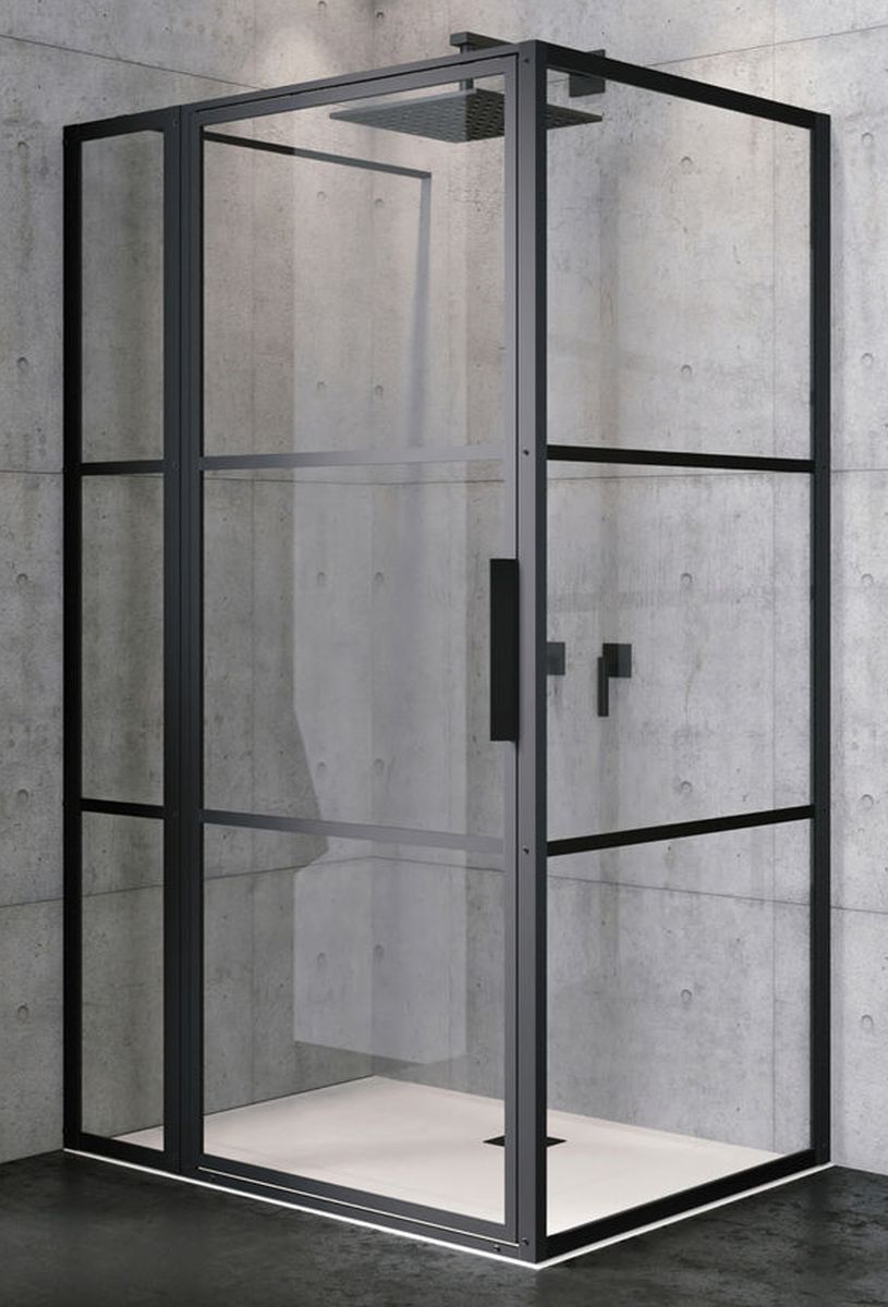 Riho Grid sprchovací kút 130x80 cm štvorcová čierna matné/vzorované sklo G004022121
