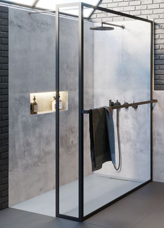 Riho Lucid sprchový kút walk-in 100x30 cm čierna matné/priehľadné sklo G005034121