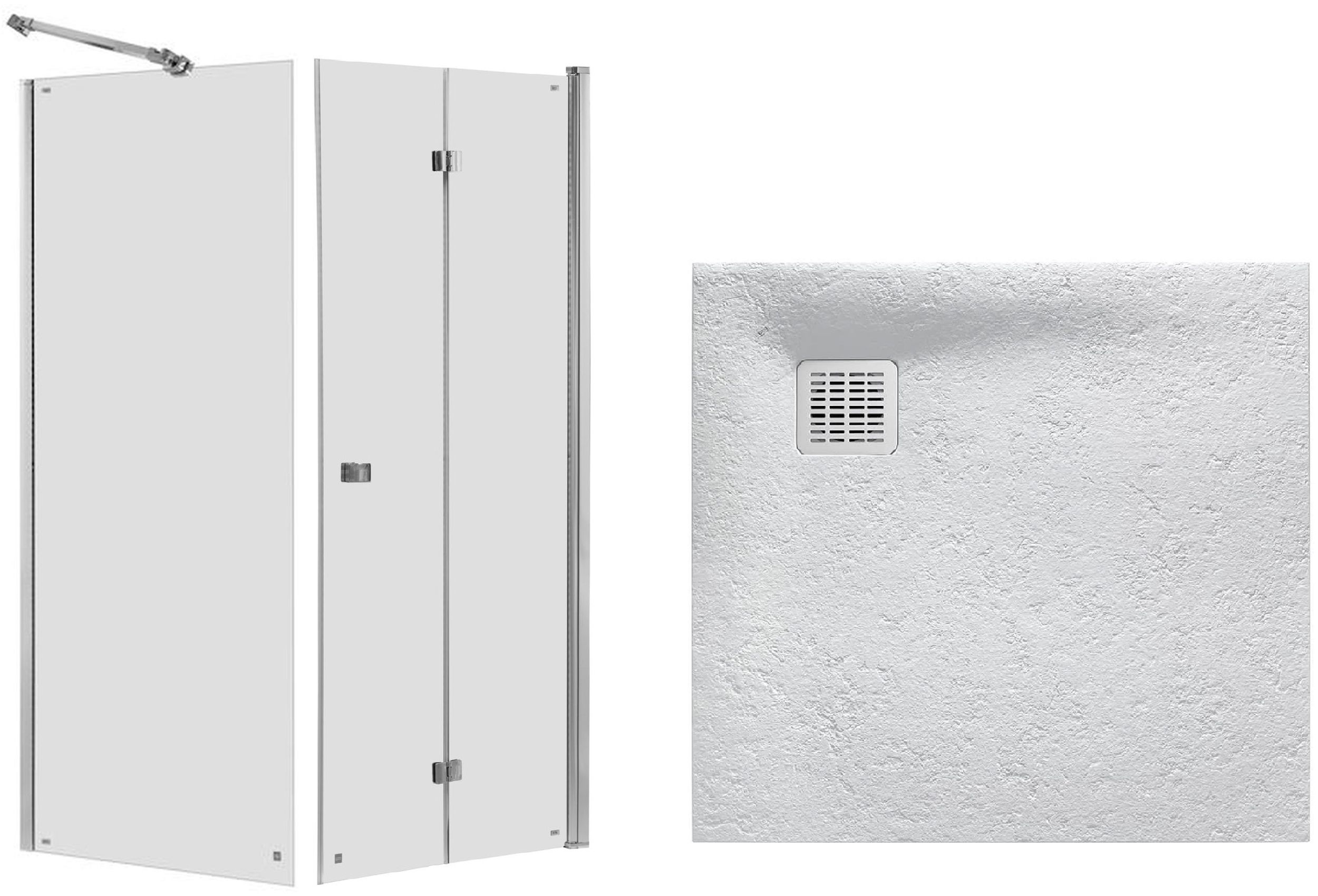 Súprava sprchové dvere Roca Capital AM4508012M, štvorcová sprchová vanička Roca Terran AP10332032001630, AM4408012M