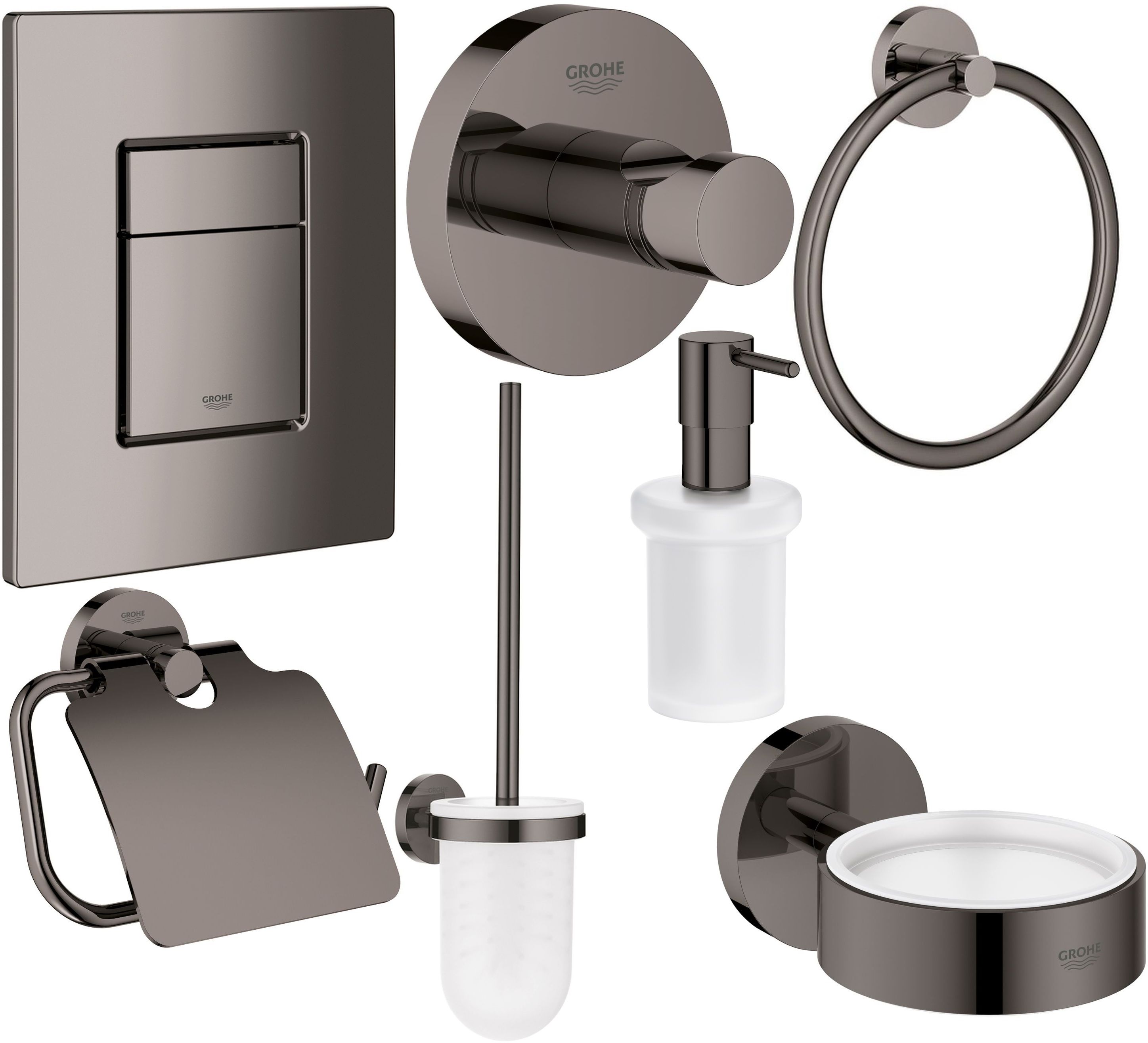 Súprava splachovacie tlačidlo Grohe Skate 38732A00, toaletná kefa Grohe Essentials 40374A01, 40367A01, 40369A01, 40365A01, 40394A01, 40364A01