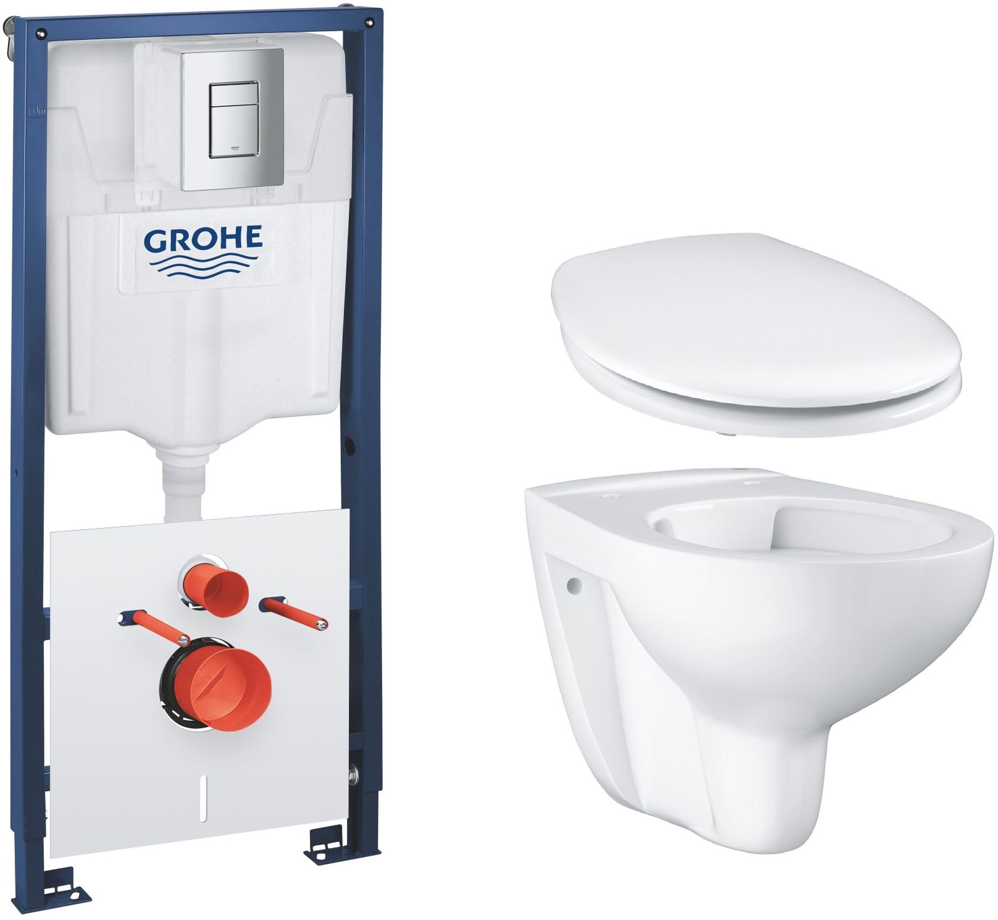 Súprava podomietkový montážny rám s tlačidlom a tesnením Grohe Solido 39930000, WC misa Grohe Bau Ceramic 39427000, 39493000