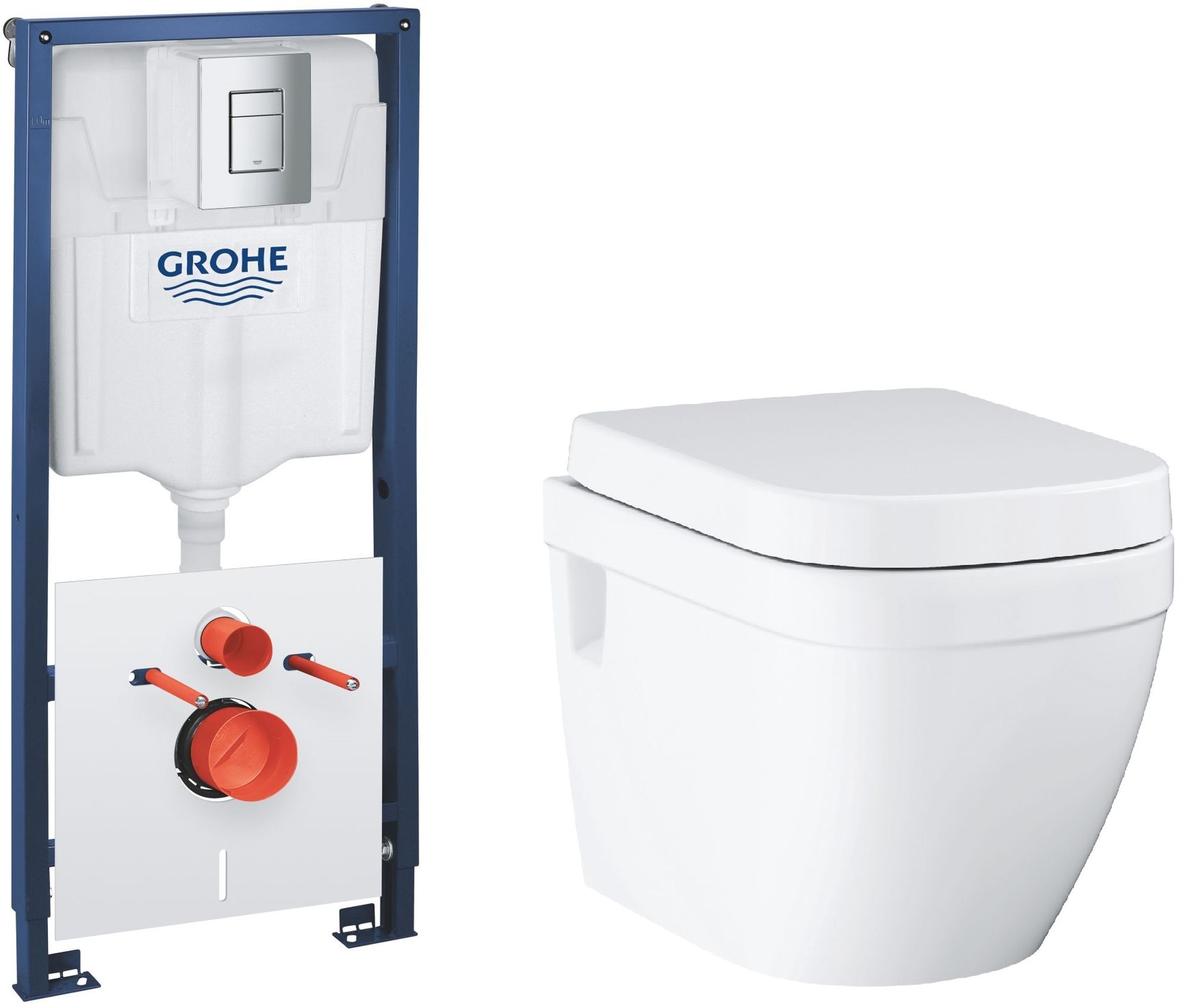 Súprava WC misa Grohe Euro Ceramic 39703000, podomietkový montážny rám s tlačidlom a tesnením Grohe Solido 39930000