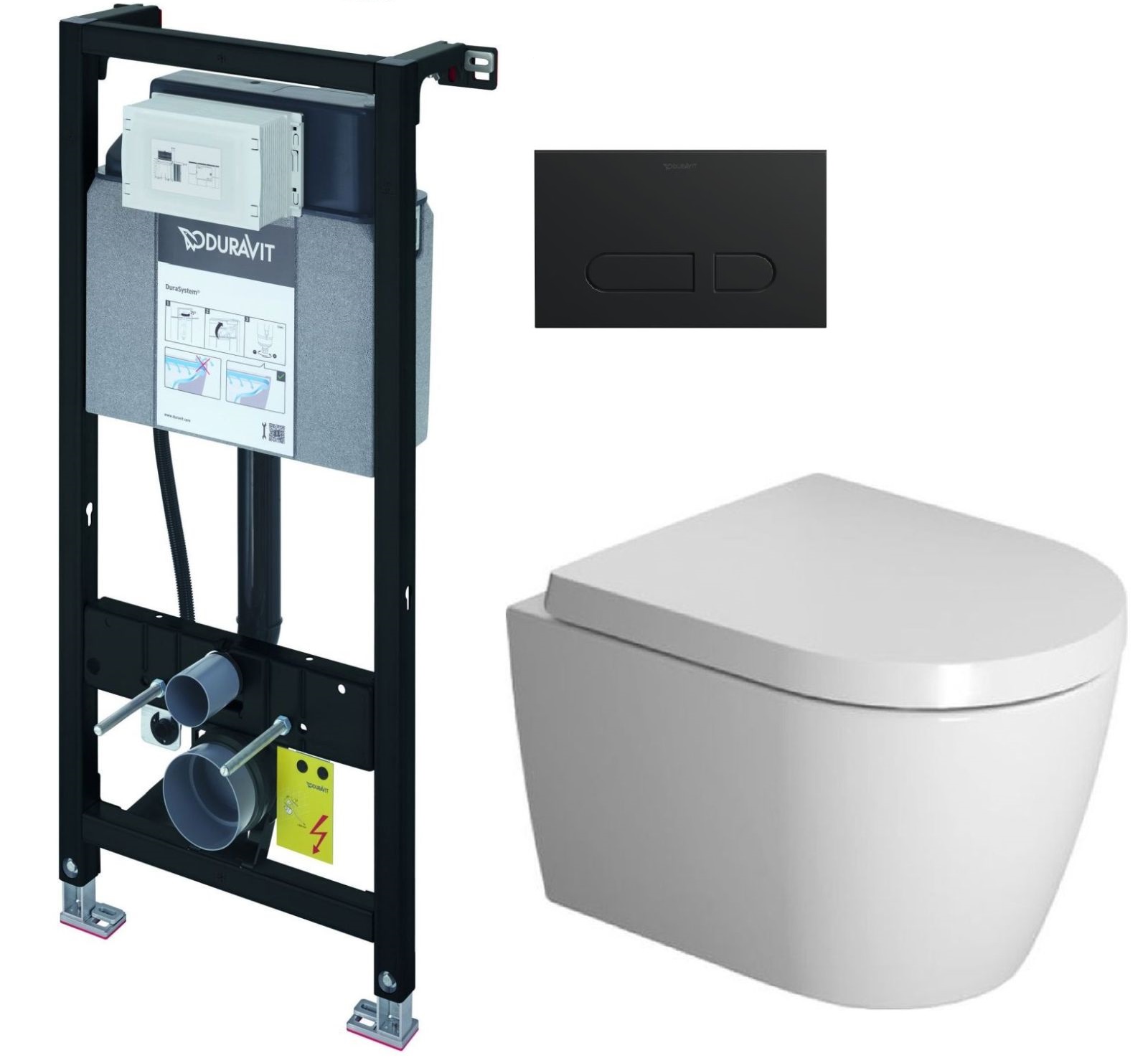 Súprava WC misa s pomaly sa sklápajúcim sedadlom Duravit ME by Starck 45300900A1, podomietková konštrukcia Duravit DuraSystem WD1011000000, WD5001031000