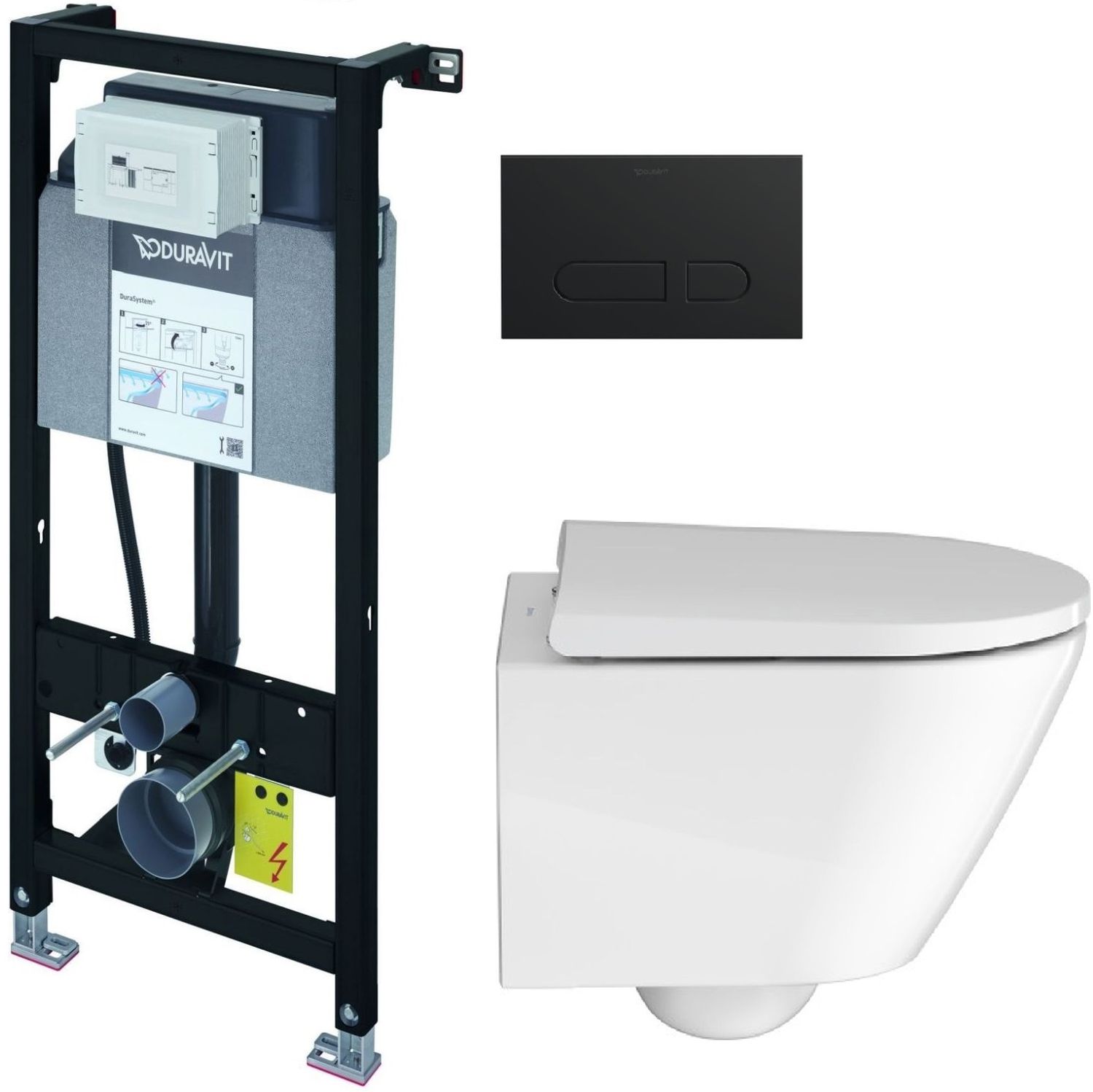 Súprava podomietková konštrukcia Duravit DuraSystem WD1011000000, WC misa s pomaly sa sklápajúcim sedadlom Duravit D-Neo 45880900A1, WD5001031000