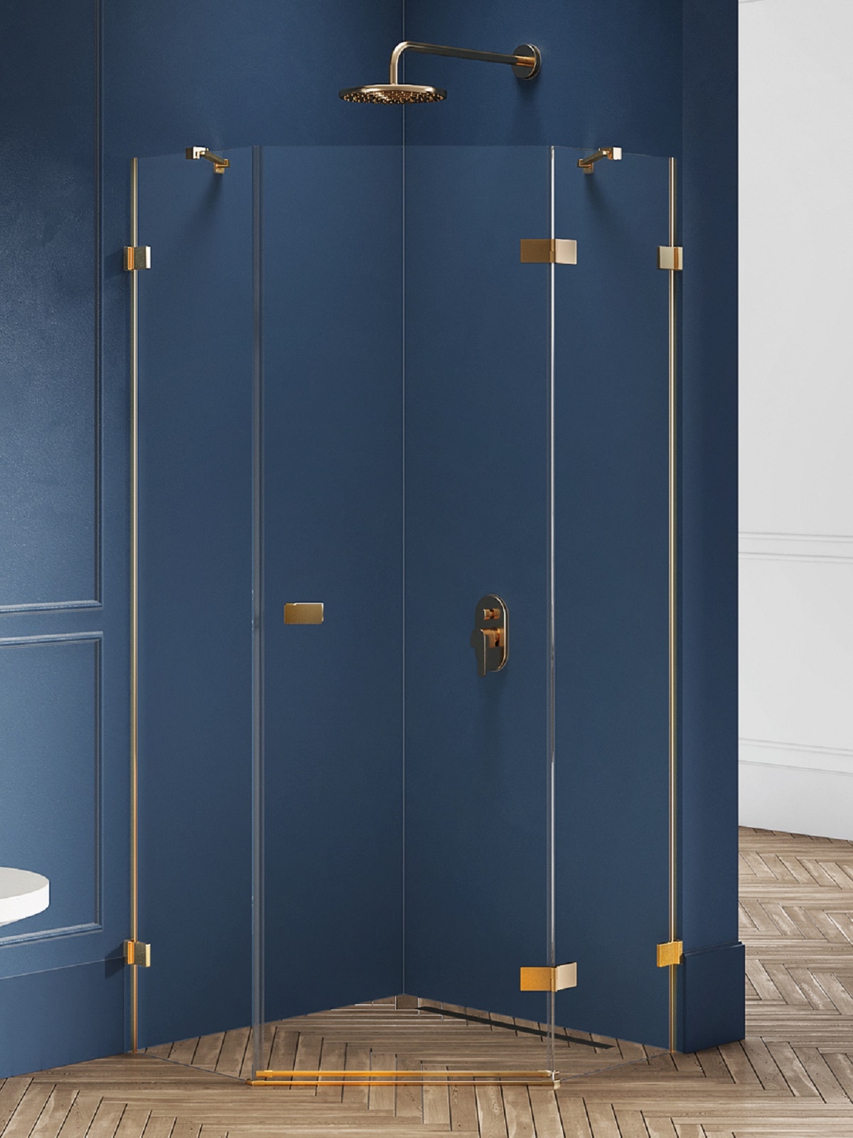 New Trendy Avexa Gold Brushed sprchovací kút 80x80 cm zlatá brúsené/priehľadné sklo EXK-3852