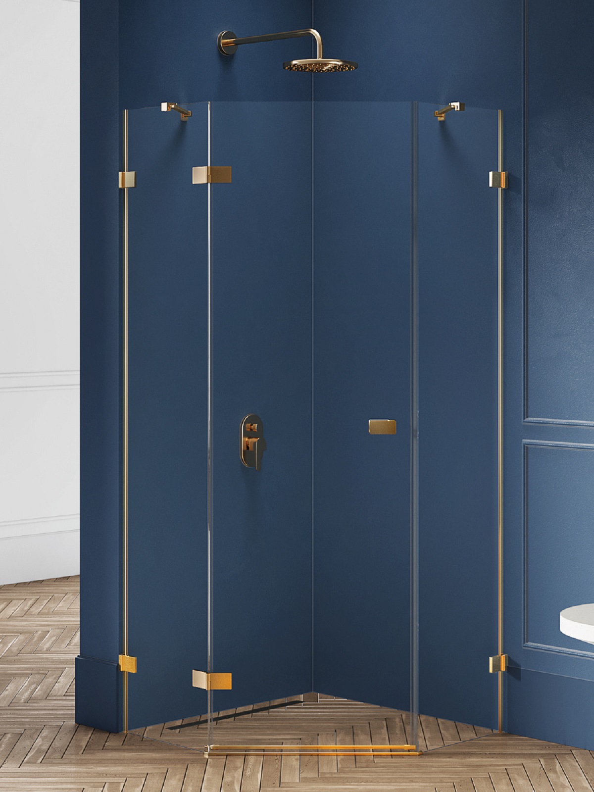 New Trendy Avexa Gold Brushed sprchovací kút 90x90 cm zlatá brúsené/priehľadné sklo EXK-3853