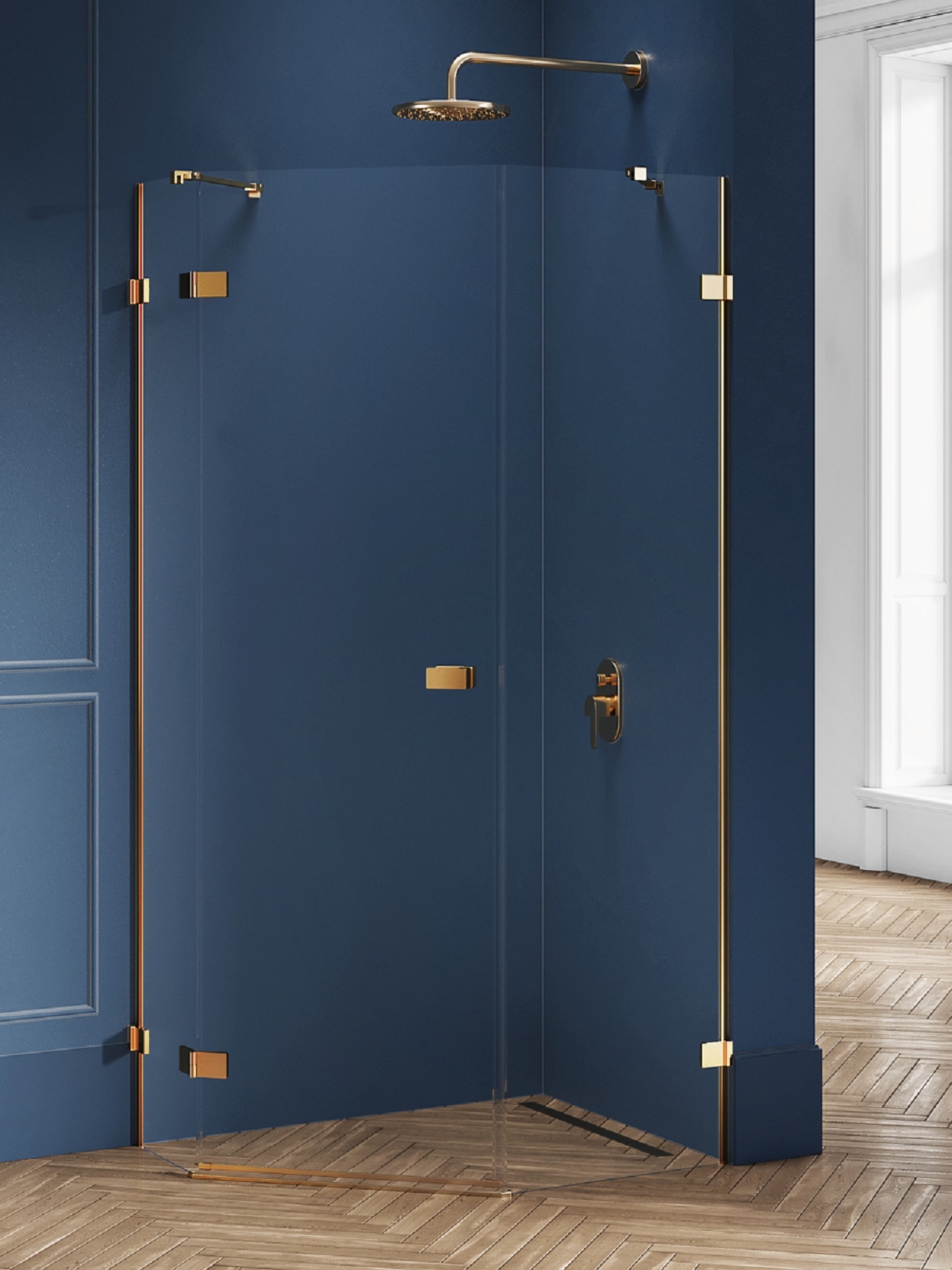 New Trendy Avexa Gold Brushed sprchovací kút 100x80 cm zlatá brúsené/priehľadné sklo EXK-3859