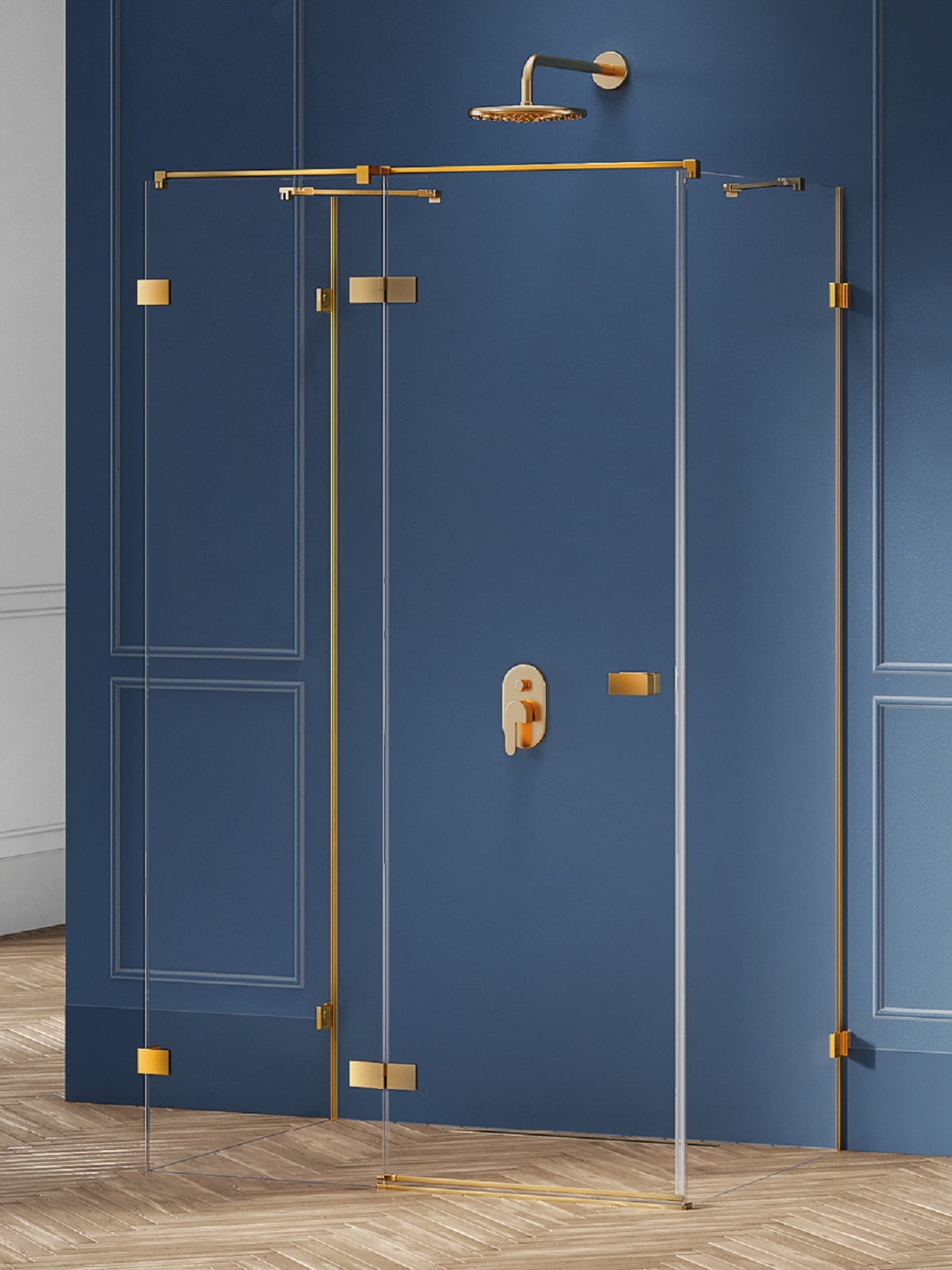 New Trendy Avexa Gold Brushed sprchovací kút 120x70 cm štvorcová zlatá brúsené/priehľadné sklo EXK-3094