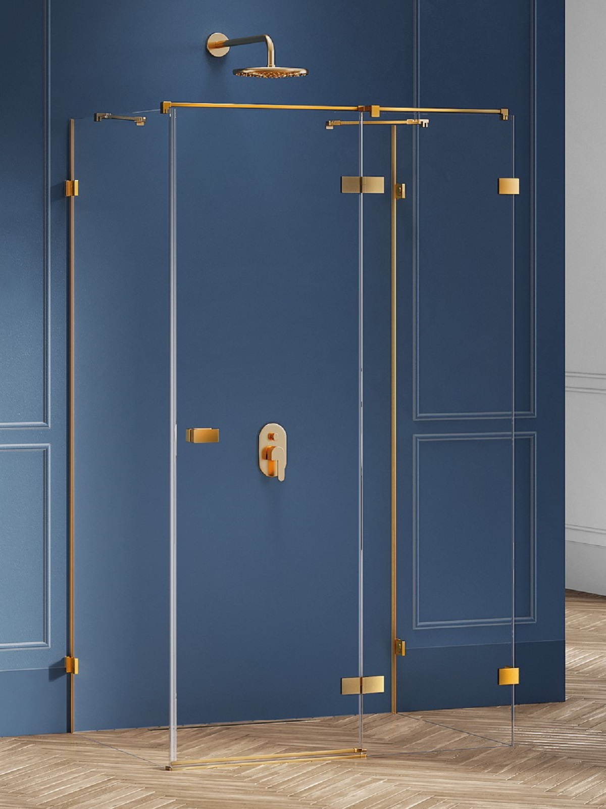 New Trendy Avexa Gold Brushed sprchovací kút 100x80 cm štvorcová zlatá brúsené/priehľadné sklo EXK-3113