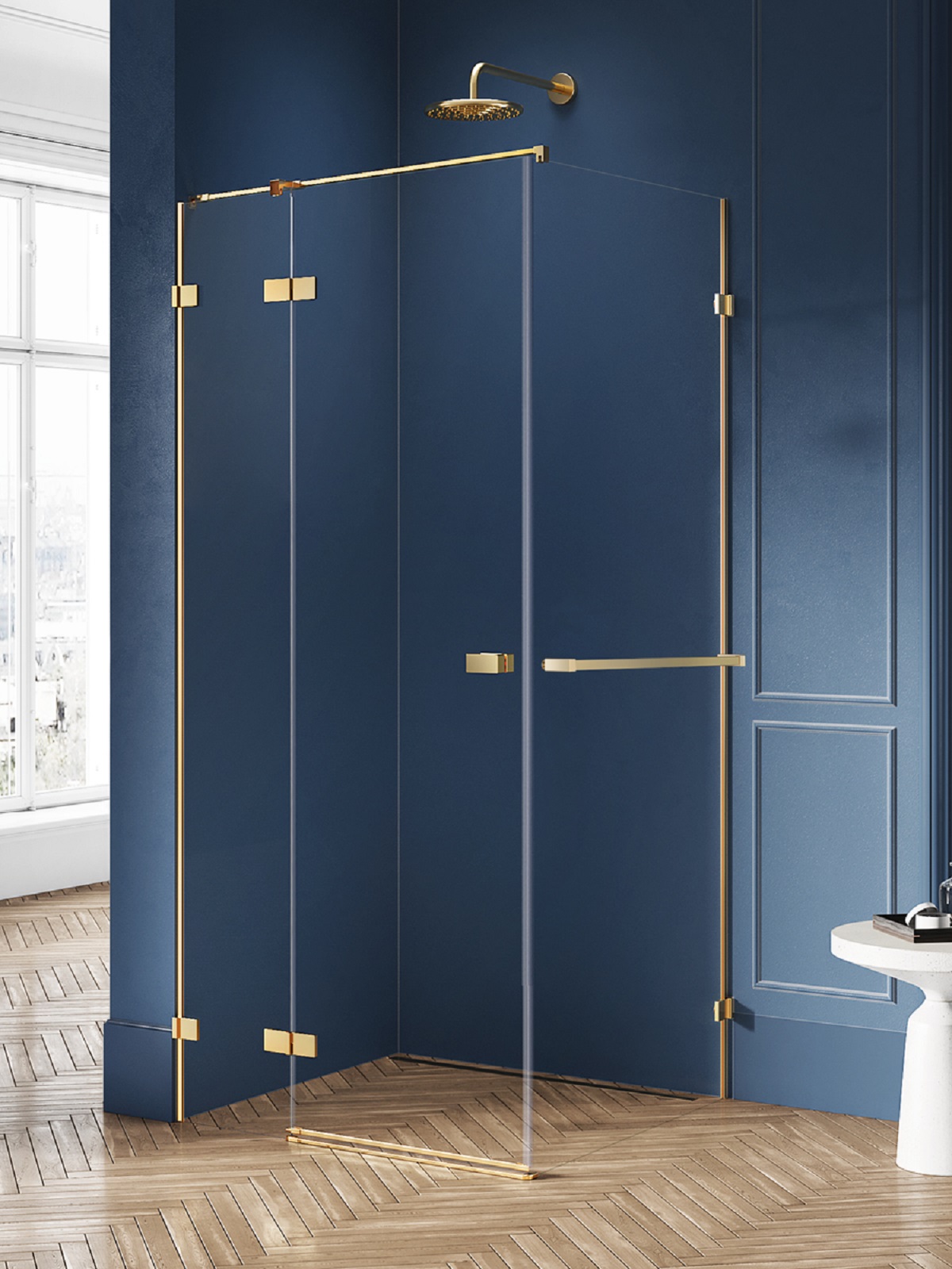 New Trendy Avexa Gold Brushed sprchovací kút 120x100 cm štvorcová zlatá brúsené/priehľadné sklo EXK-3027