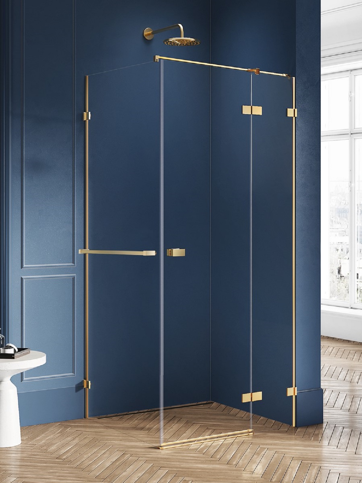 New Trendy Avexa Gold Brushed sprchovací kút 100x90 cm štvorcová zlatá brúsené/priehľadné sklo EXK-3049