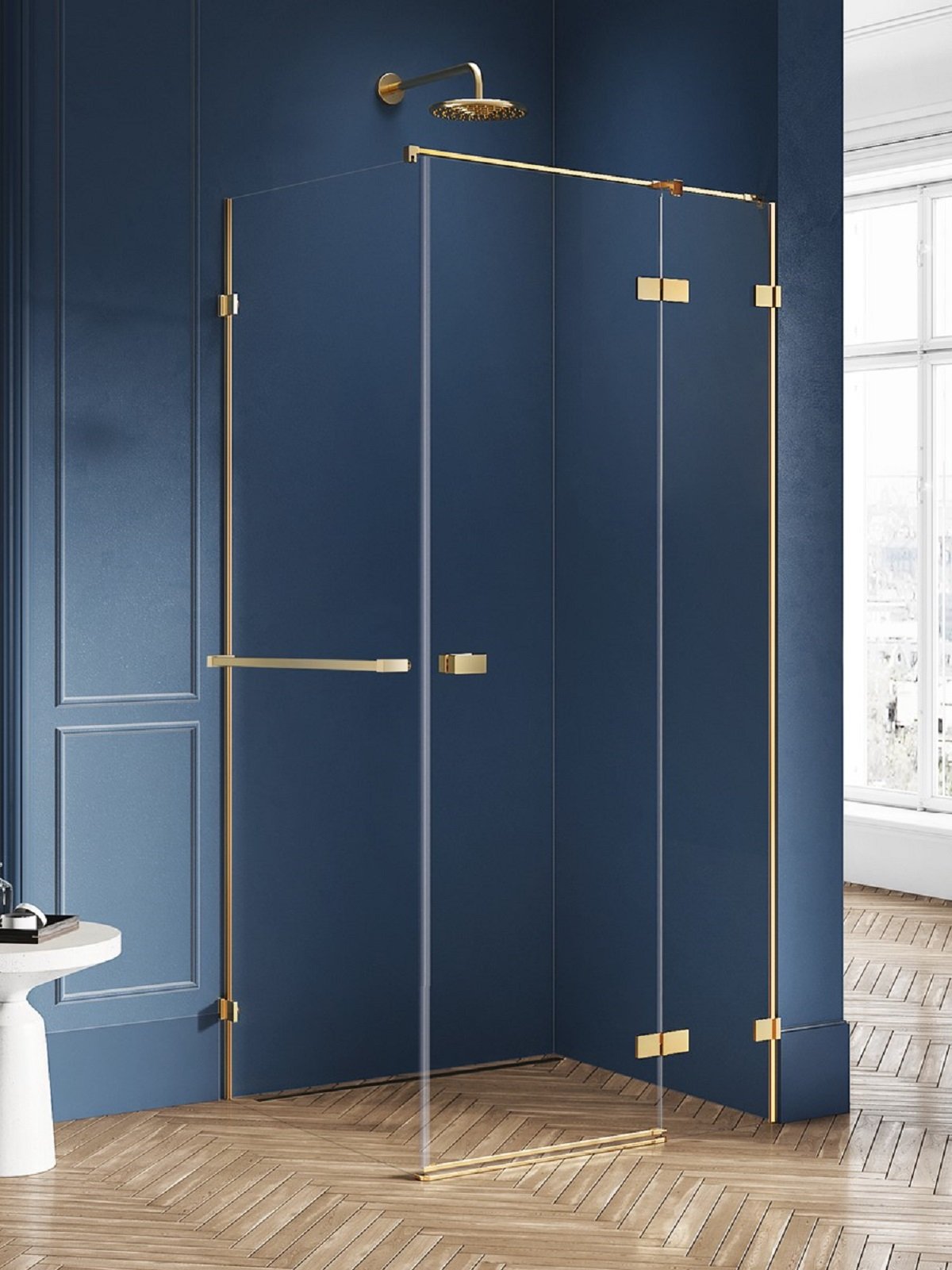 New Trendy Avexa Gold Brushed sprchovací kút 100x90 cm štvorcová zlatá brúsené/priehľadné sklo EXK-3054