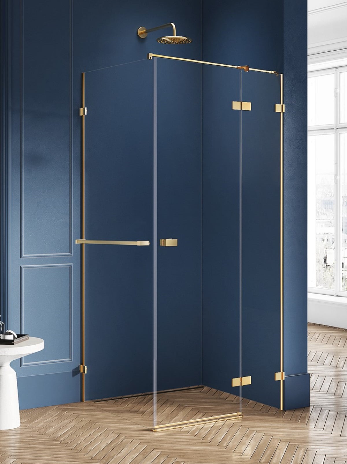 New Trendy Avexa Gold Brushed sprchovací kút 120x100 cm štvorcová zlatá brúsené/priehľadné sklo EXK-3068
