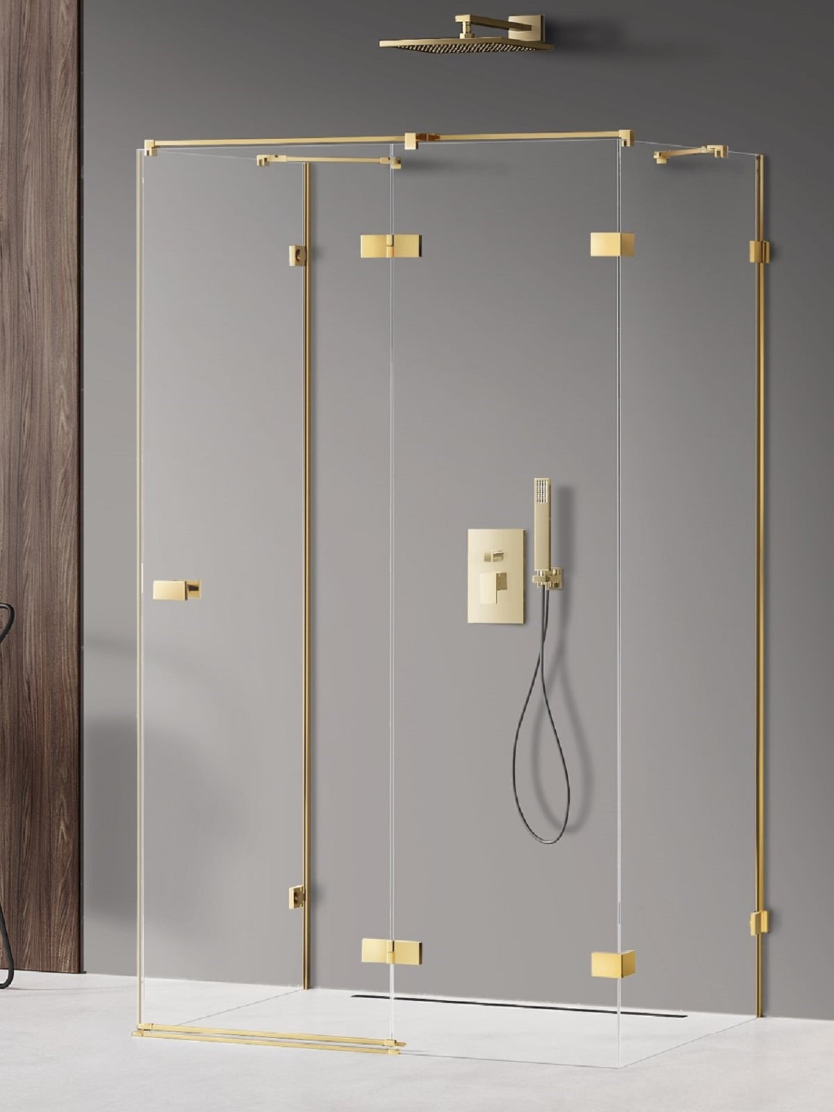 New Trendy Avexa Gold Shine sprchovací kút 100x80 cm štvorcová zlatá lesklé/priehľadné sklo EXK-2137