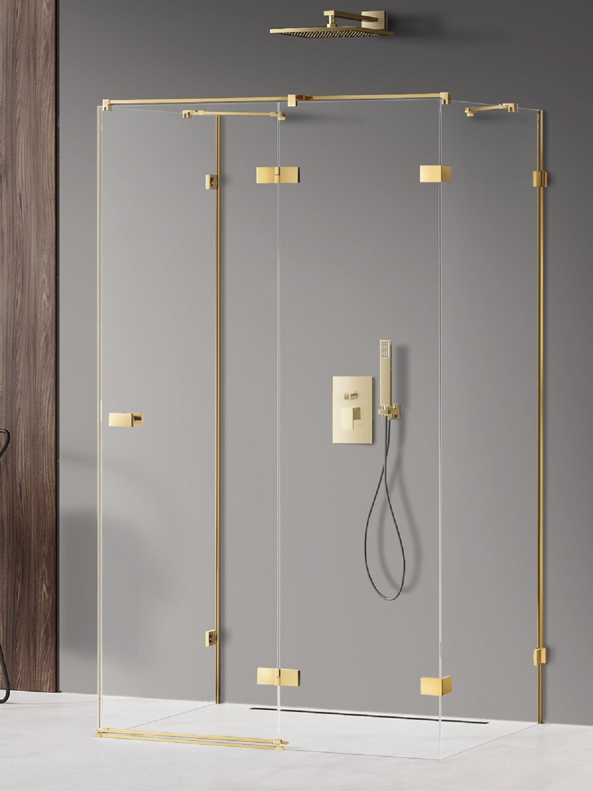 New Trendy Avexa Gold Shine sprchovací kút 120x100 cm štvorcová zlatá lesklé/priehľadné sklo EXK-2151