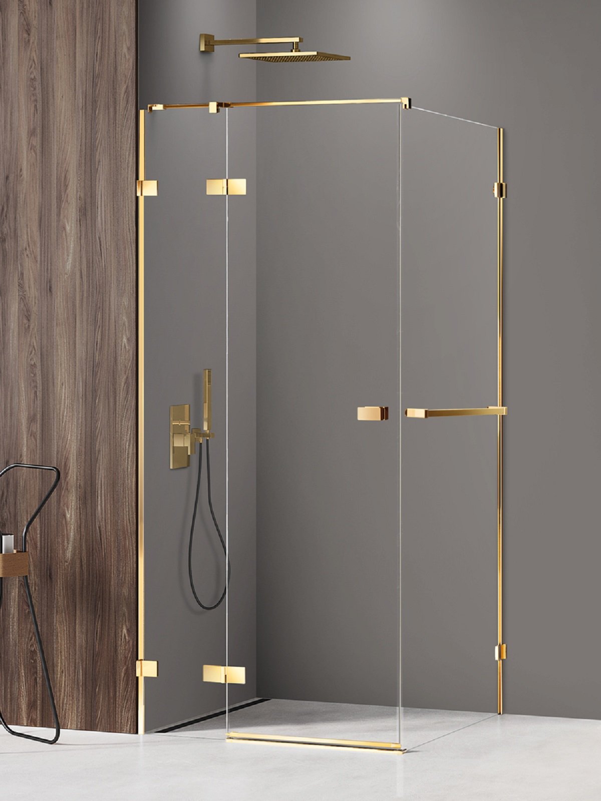 New Trendy Avexa Gold Shine sprchovací kút 100x80 cm štvorcová zlatá lesklé/priehľadné sklo EXK-3165