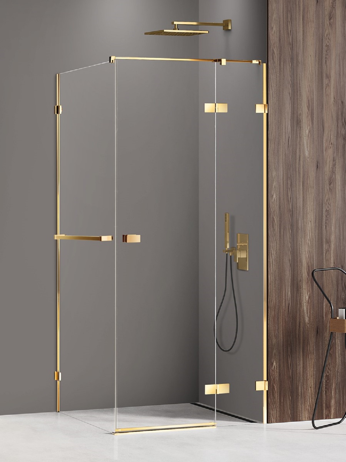 New Trendy Avexa Gold Shine sprchovací kút 100x80 cm štvorcová zlatá lesklé/priehľadné sklo EXK-3195