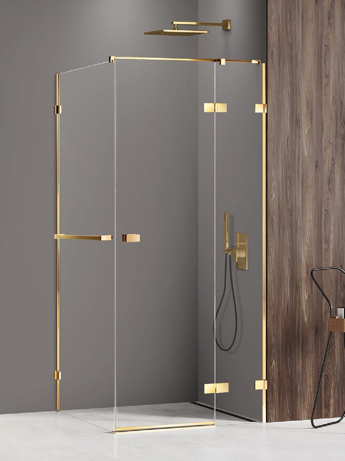 New Trendy Avexa Gold Shine sprchovací kút 100x70 cm štvorcová zlatá lesklé/priehľadné sklo EXK-3204