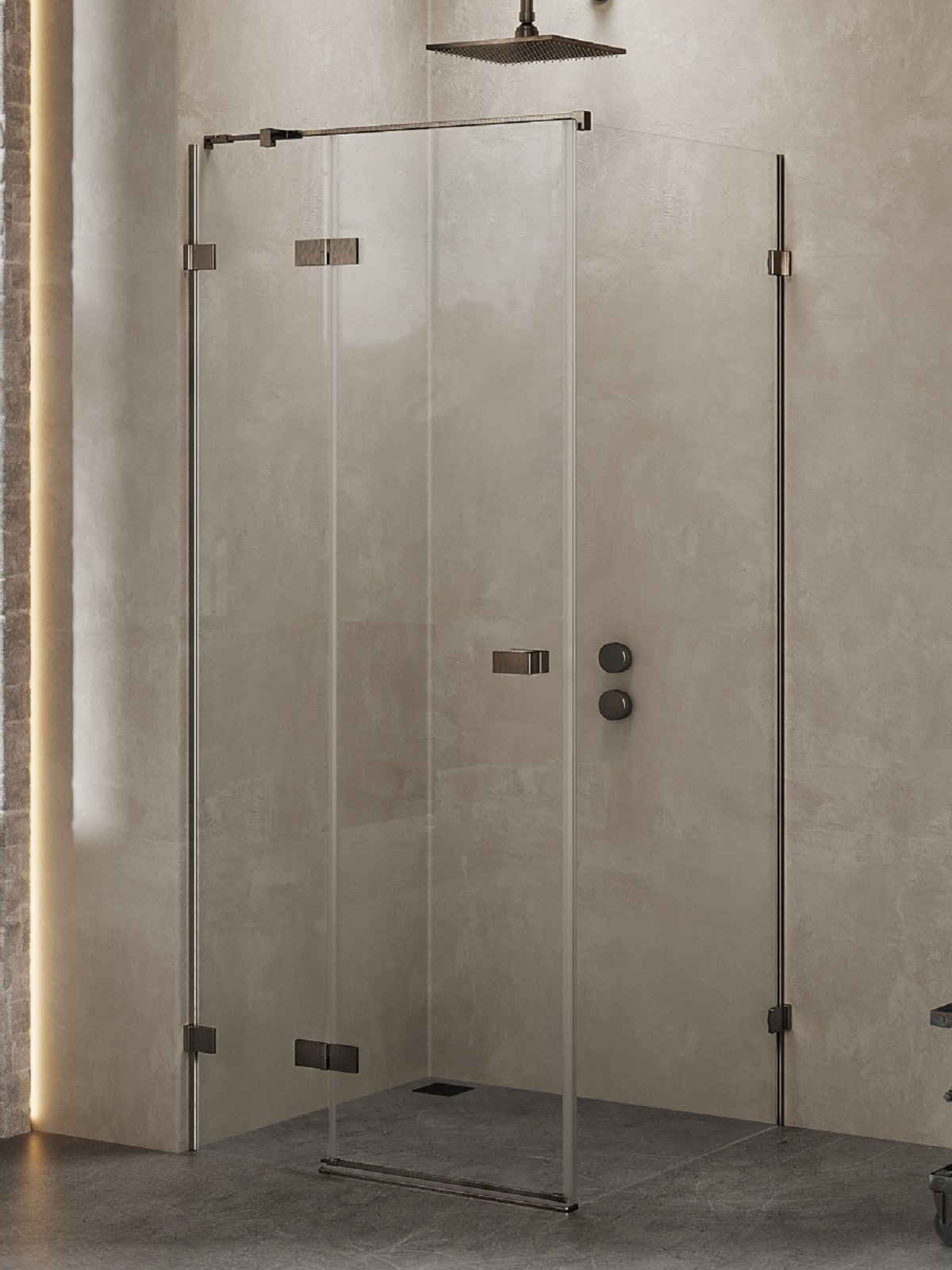New Trendy Avexa Gunmetal Brushed sprchovací kút 90x80 cm štvorcová grafitová brúsené/priehľadné sklo EXK-3320