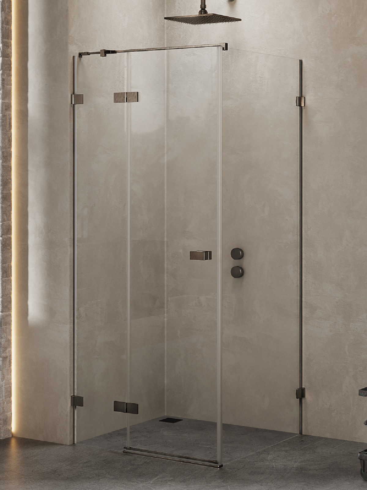 New Trendy Avexa Gunmetal Brushed sprchovací kút 120x110 cm štvorcová grafitová brúsené/priehľadné sklo EXK-3341