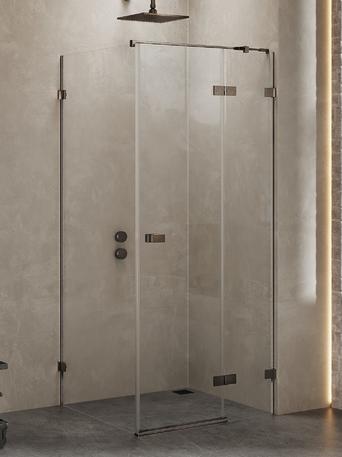 New Trendy Avexa Gunmetal Brushed sprchovací kút 120x110 cm štvorcová brúsené/priehľadné sklo EXK-3371
