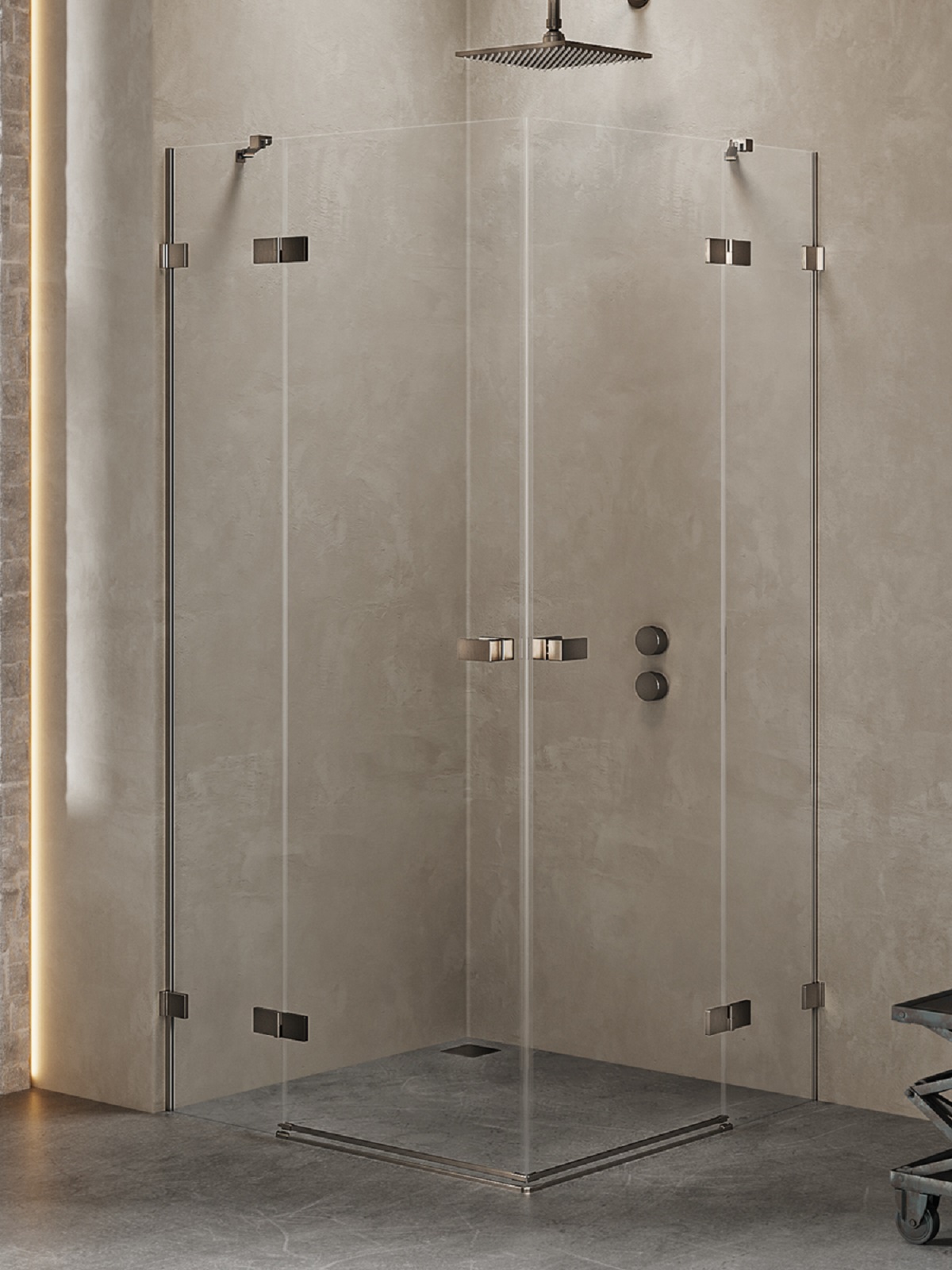 New Trendy Avexa Gunmetal Brushed sprchovací kút 90x80 cm štvorcová brúsené/priehľadné sklo EXK-3383