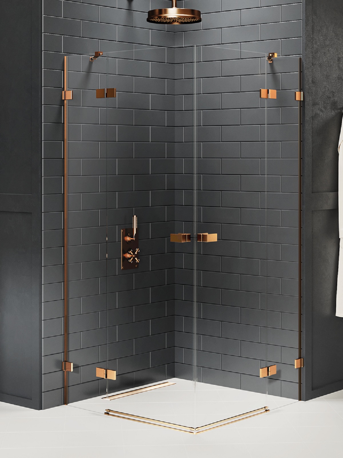 New Trendy Avexa Copper Brushed sprchovací kút 120x80 cm štvorcová medená brúsené/priehľadné sklo EXK-3685