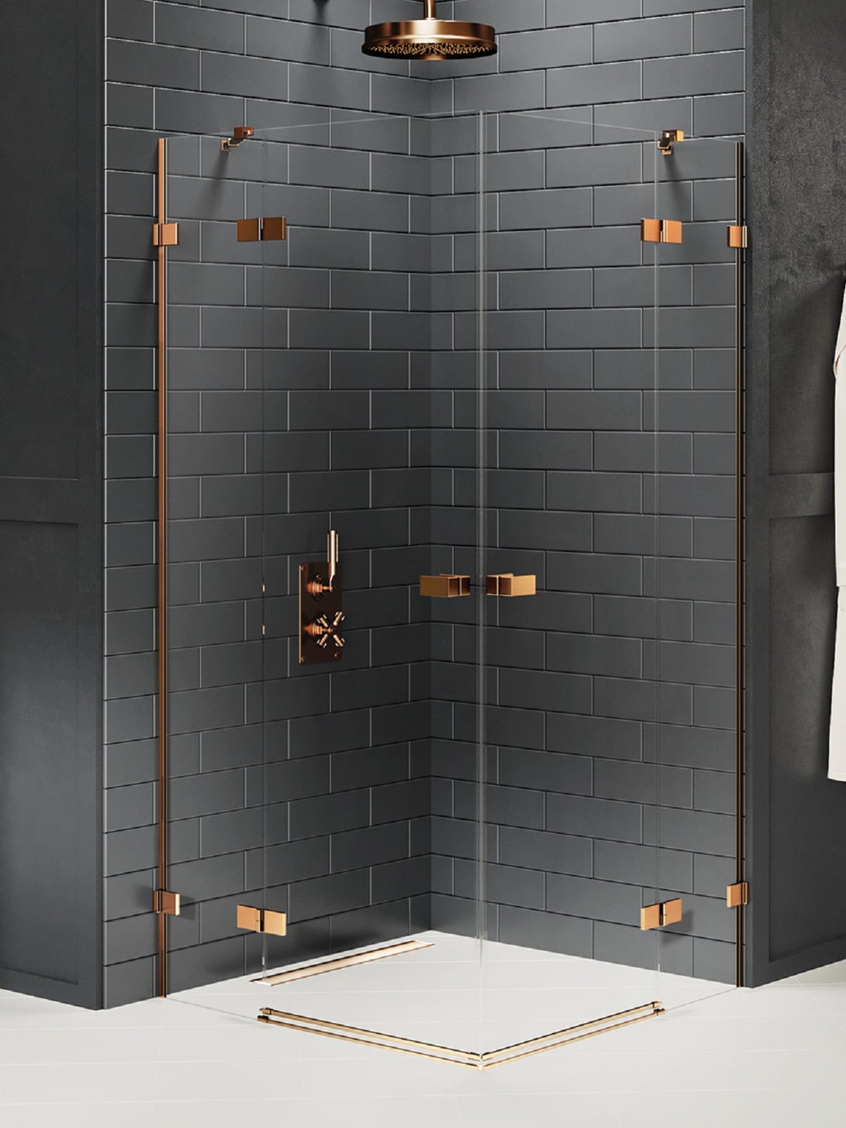 New Trendy Avexa Copper Brushed sprchovací kút 120x110 cm štvorcová medená brúsené/priehľadné sklo EXK-3688