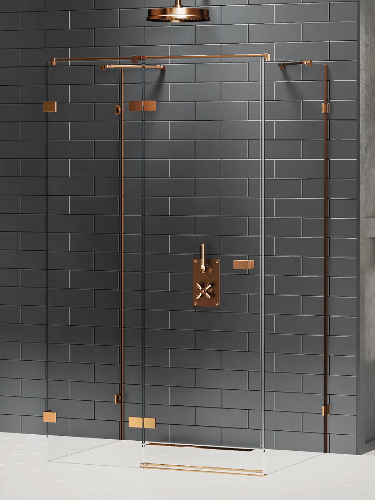 New Trendy Avexa Copper Brushed sprchovací kút 90x90 cm obdĺžniková medená brúsené/priehľadné sklo EXK-3698
