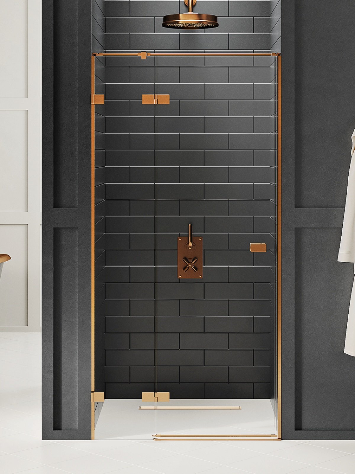 New Trendy Avexa Copper Brushed sprchové dvere 80 cm výklopné medená brúsená/priehľadné sklo EXK-3531
