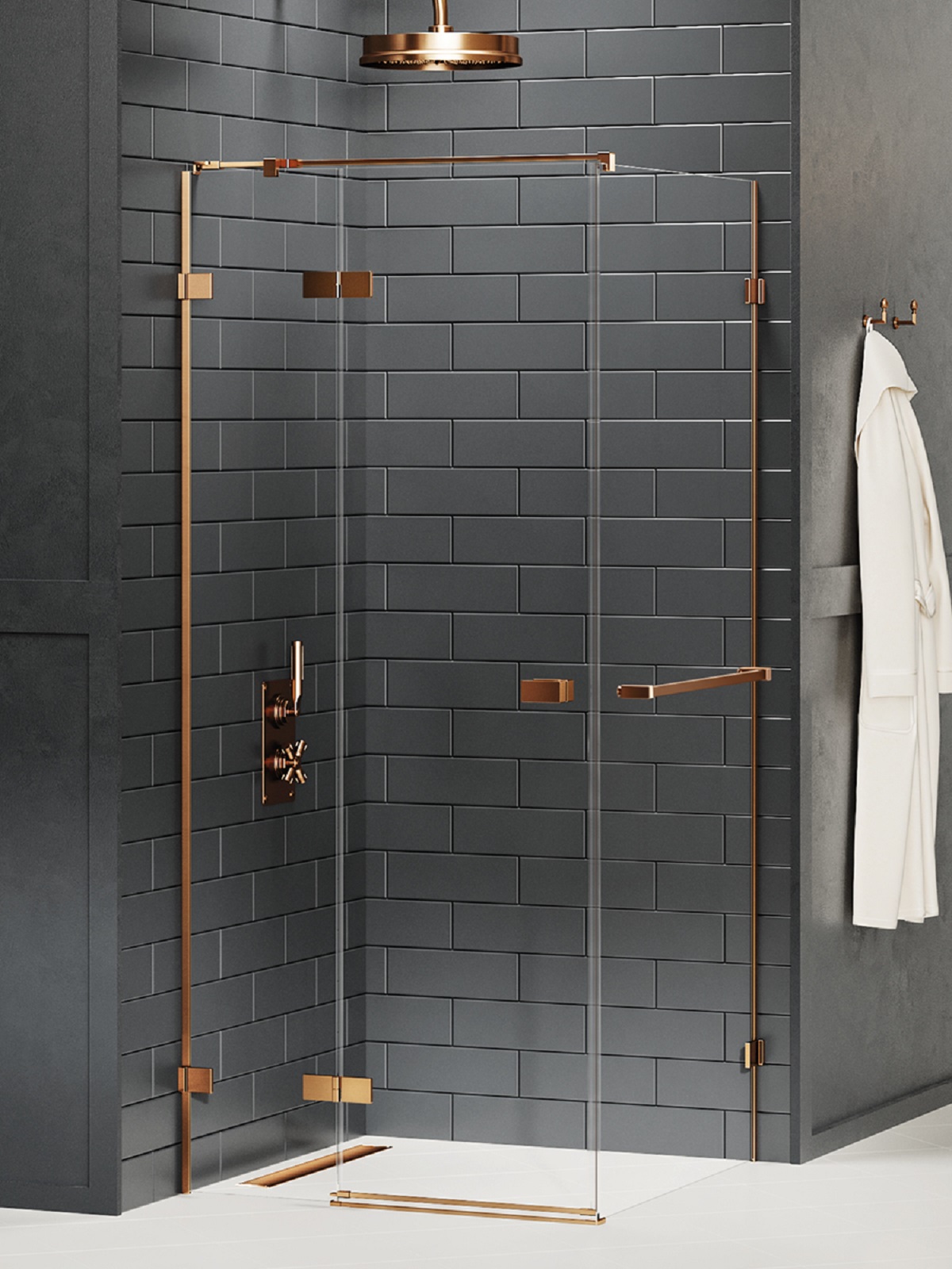 New Trendy Avexa Copper Brushed sprchovací kút 90x80 cm štvorcová medená brúsené/priehľadné sklo EXK-3607