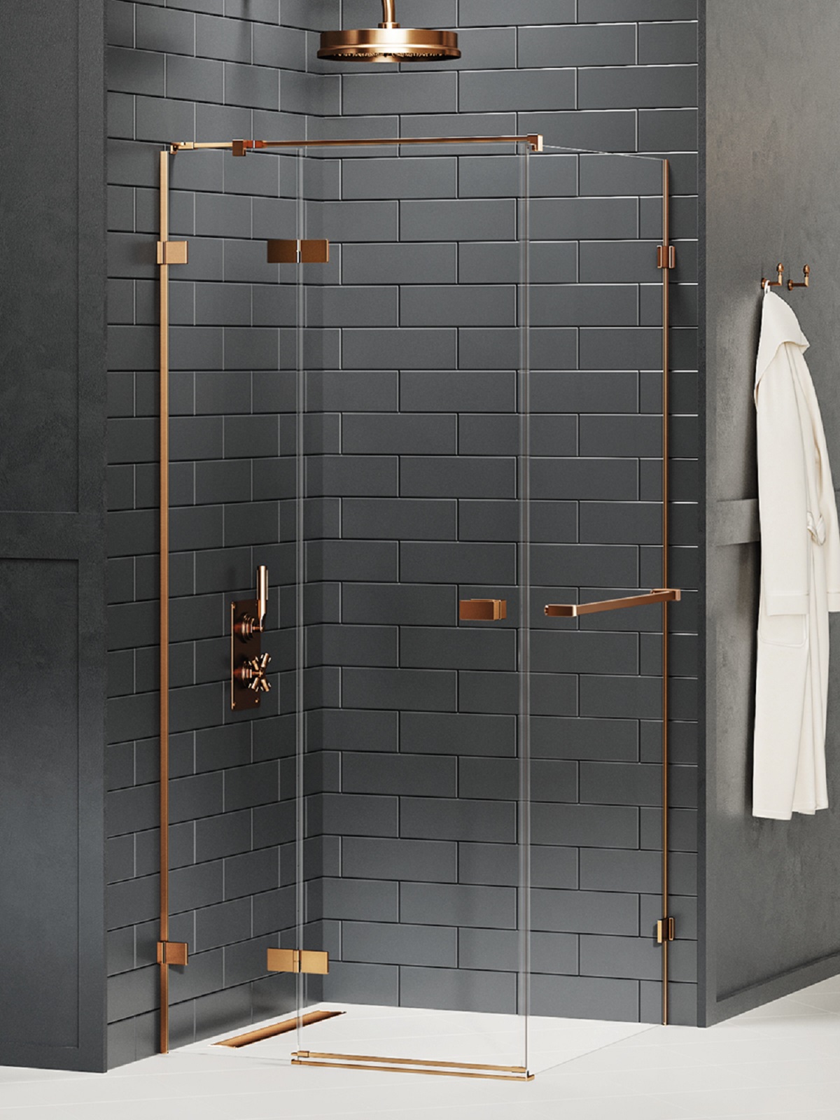 New Trendy Avexa Copper Brushed sprchovací kút 110x80 cm štvorcová medená brúsené/priehľadné sklo EXK-3609