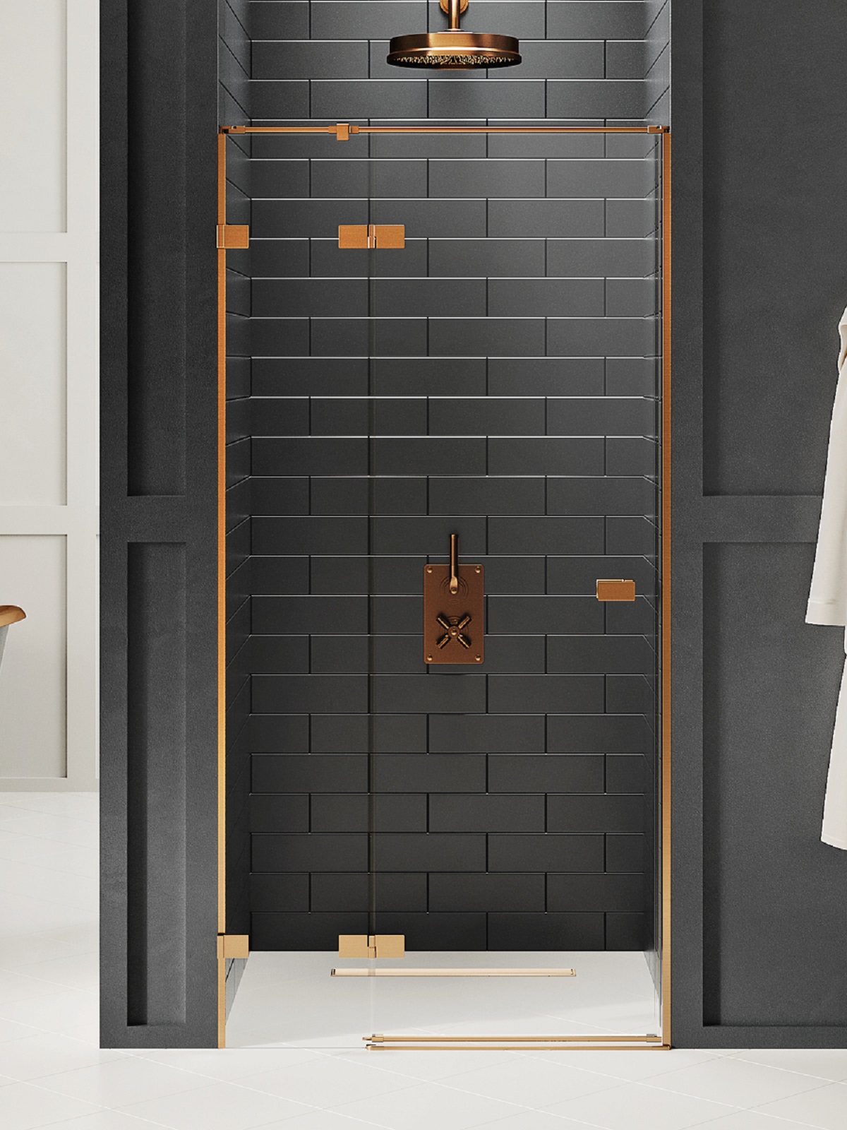 New Trendy Avexa Copper Brushed sprchové dvere 130 cm výklopné medená brúsená/priehľadné sklo EXK-3541