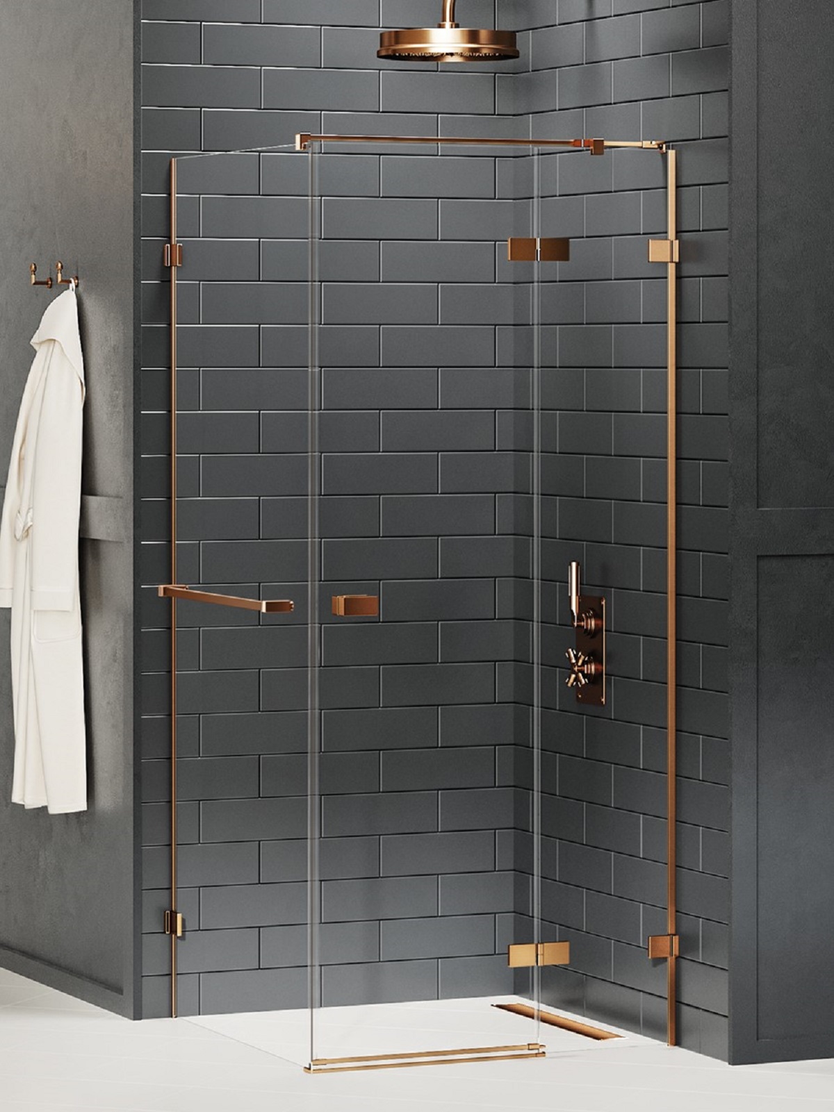 New Trendy Avexa Copper Brushed sprchovací kút 100x90 cm štvorcová medená brúsené/priehľadné sklo EXK-3644