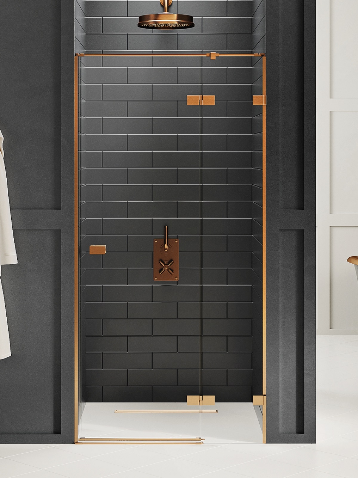 New Trendy Avexa Copper Brushed sprchové dvere 90 cm výklopné medená brúsená/priehľadné sklo EXK-3534