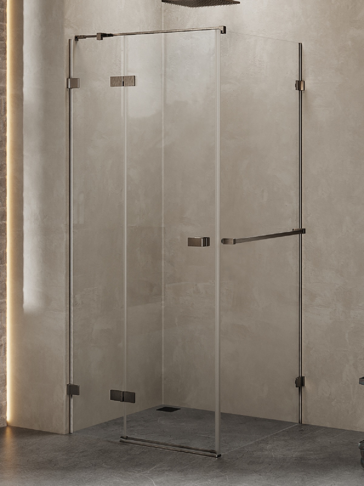 New Trendy Avexa Gunmetal Brushed sprchovací kút 100x90 cm štvorcová brúsené/priehľadné sklo EXK-3267