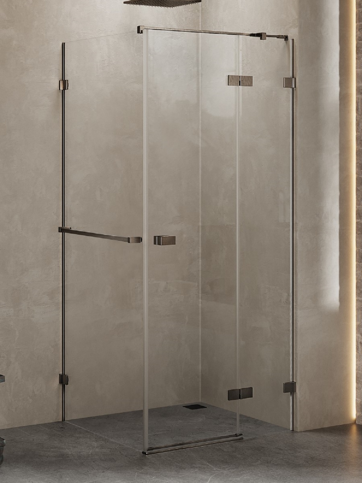 New Trendy Avexa Gunmetal Brushed sprchovací kút 110x90 cm štvorcová brúsené/priehľadné sklo EXK-3308