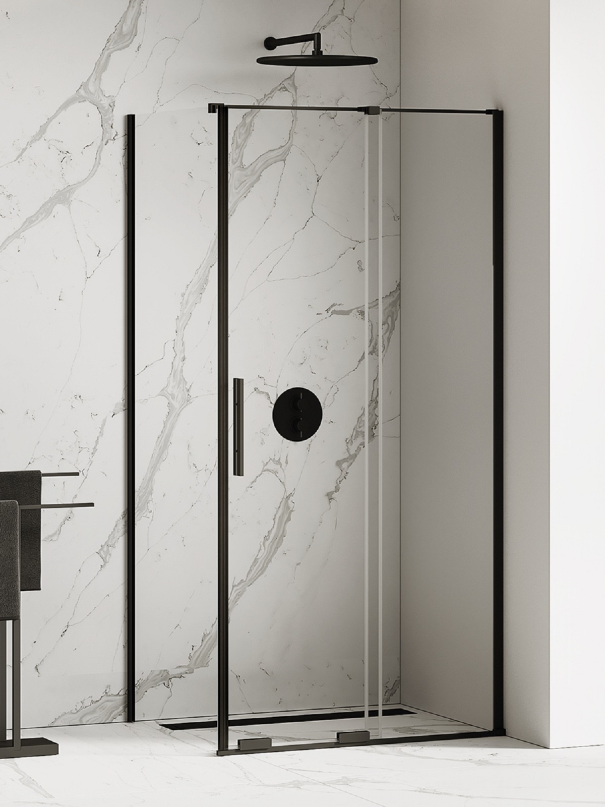 New Trendy Smart Black sprchovací kút 110x90 cm štvorcová čierna matné/priehľadné sklo EXK-4130