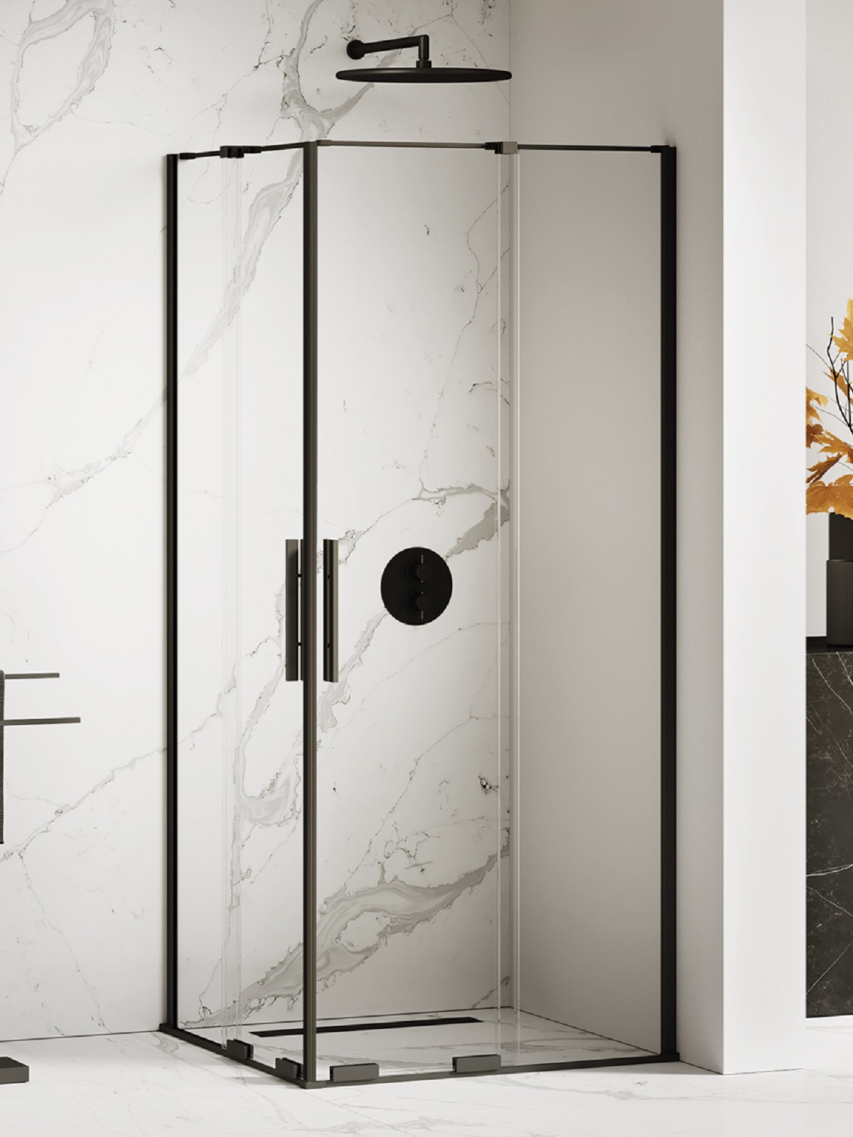 New Trendy Smart Black sprchovací kút 90x80 cm štvorcová čierna matné/priehľadné sklo EXK-4160