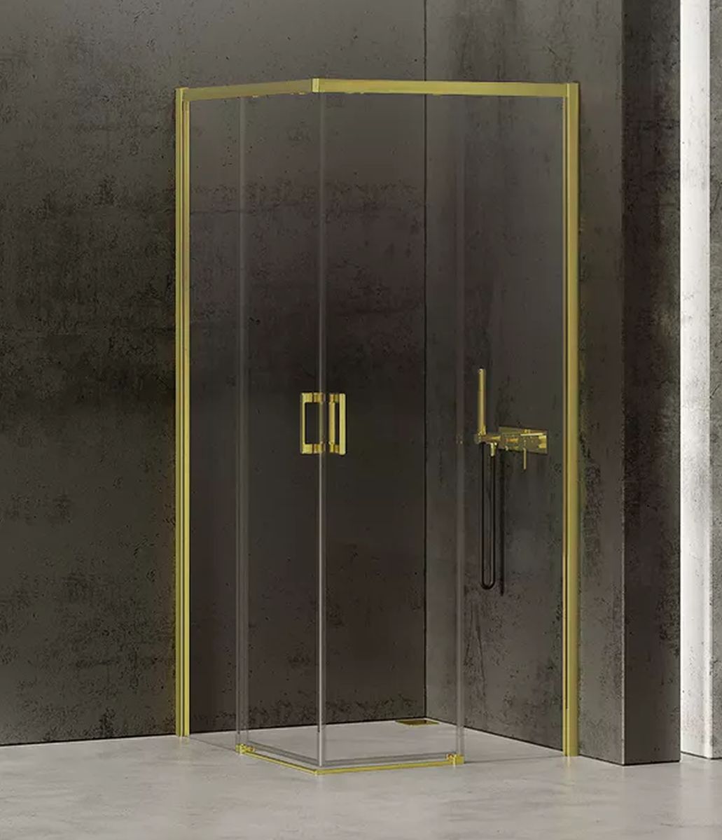 New Trendy Prime Light Gold sprchovací kút 90x80 cm štvorcová zlatá lesklé/priehľadné sklo D-0418A/D-0417A