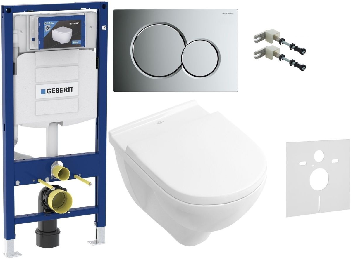 Set podomietková konštrukcia Geberit Duofix 111.320.00.5, súprava Combi-Pack s doskou Villeroy & Boch O.Novo 5660H101, 115.770.21.5, 111.815.00.1, 156.050.00.1