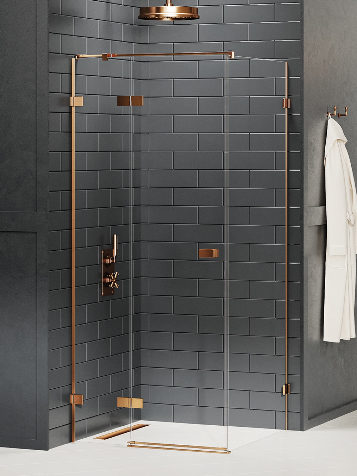 New Trendy Avexa Copper Brushed sprchovací kút 110x80 cm štvorcová medená brúsené/priehľadné sklo EXK-3549