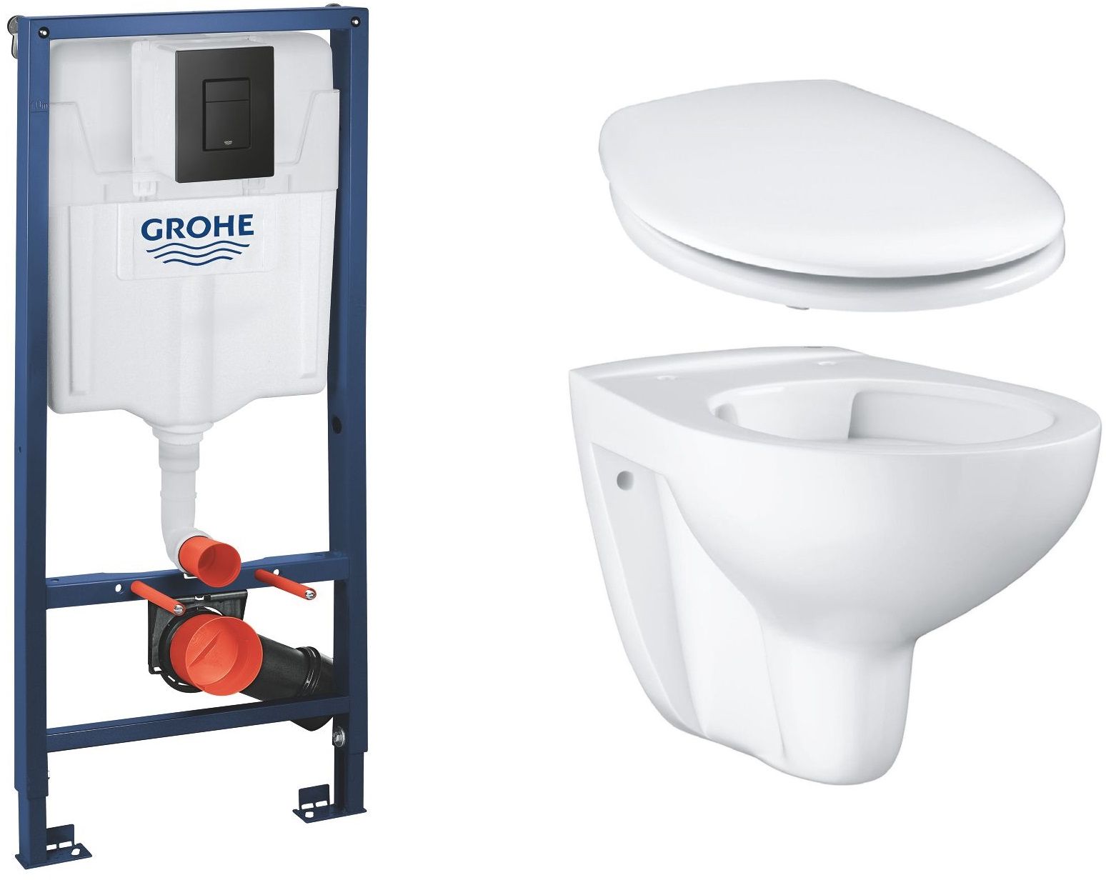 Súprava podomietkový konšrukcia so splachovacím tlačidlom Grohe Solido 38811KF0, WC misa Grohe Bau Ceramic 39427000, 39492000