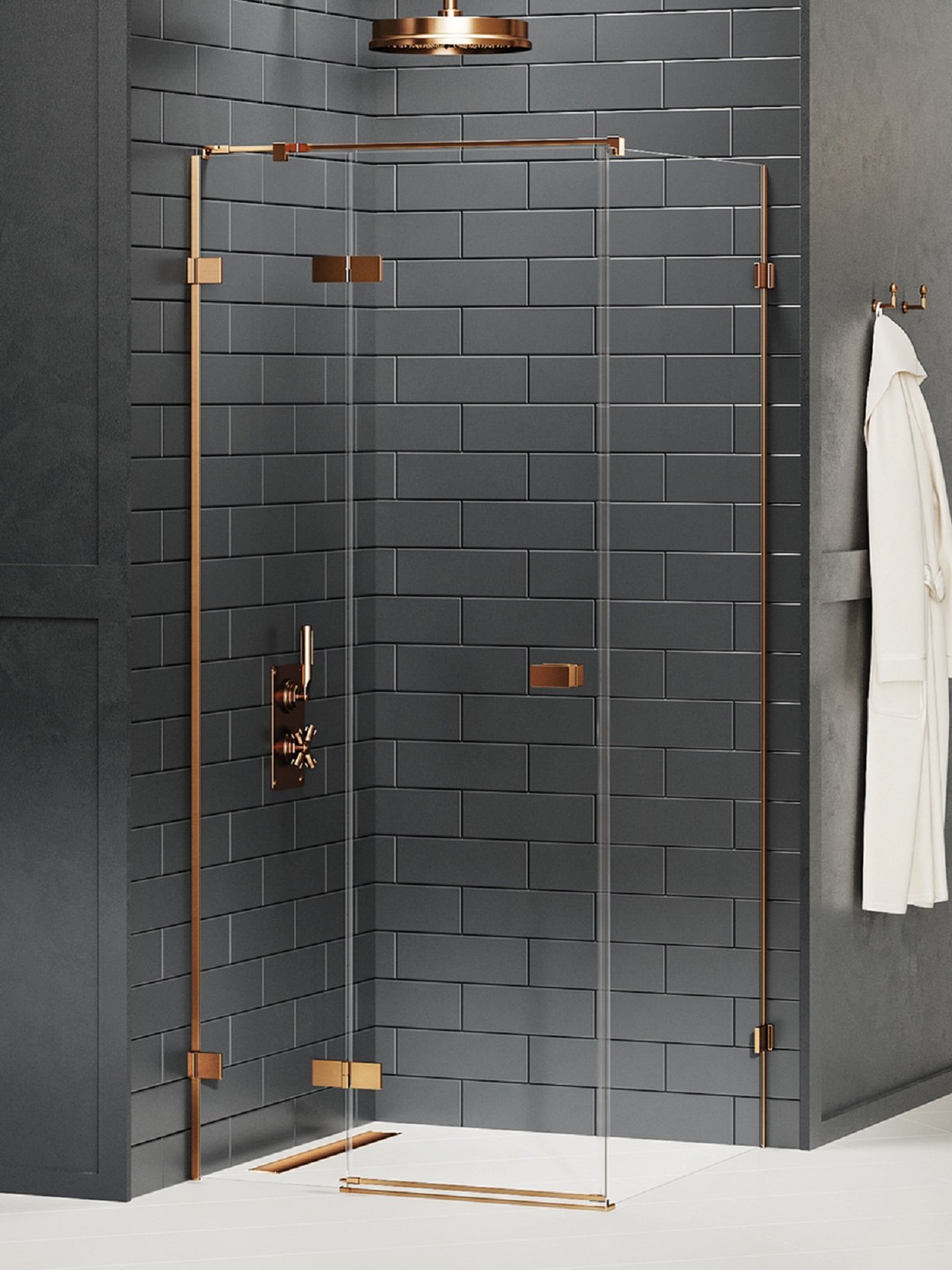 New Trendy Avexa Copper Brushed sprchovací kút 110x80 cm štvorcová medená brúsené/priehľadné sklo EXK-3564