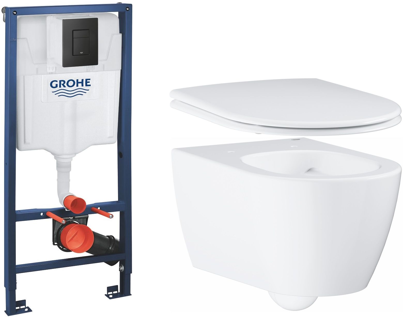 Set WC misa Grohe Essence 3957100H, podomietkový konšrukcia so splachovacím tlačidlom Grohe Solido 38811KF0, 39577000