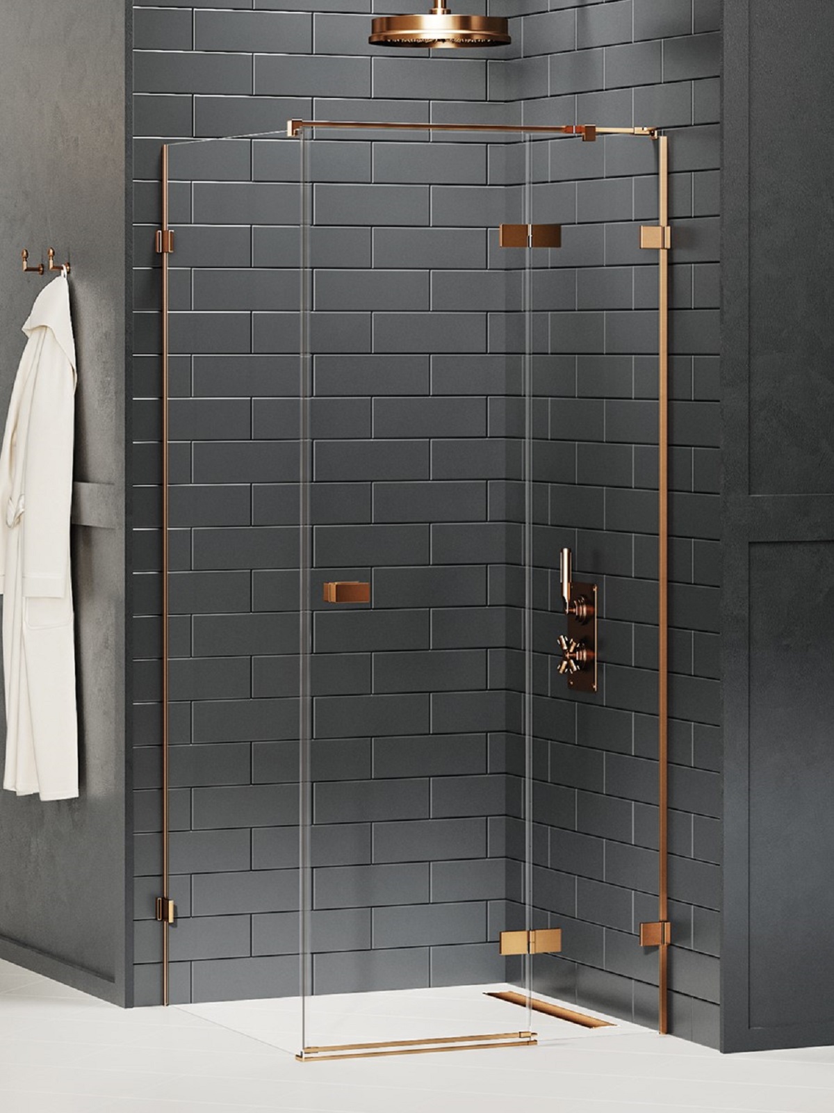New Trendy Avexa Copper Brushed sprchovací kút 120x100 cm štvorcová medená brúsené/priehľadné sklo EXK-3602