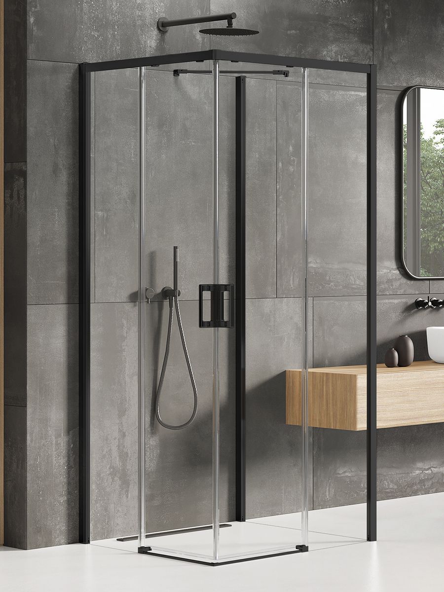 New Trendy Prime Black sprchovací kút 100x80 cm štvorcová čierna matné/priehľadné sklo K-0995