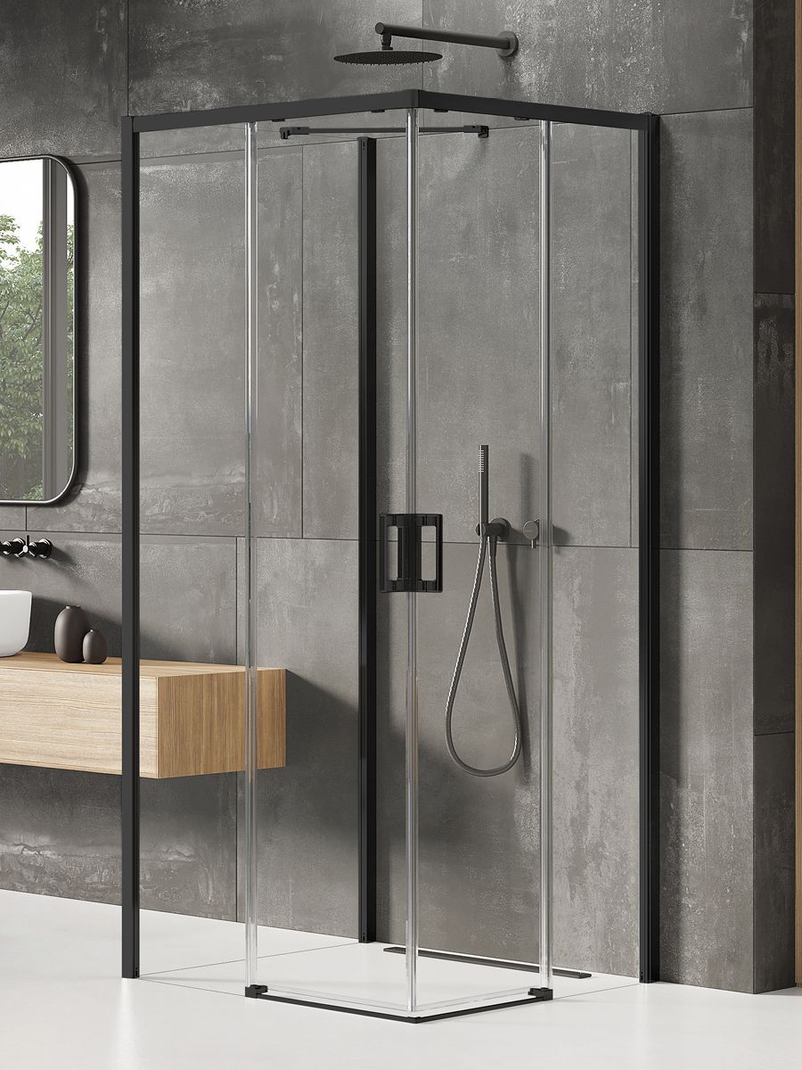 New Trendy Prime Black sprchovací kút 100x90 cm štvorcová čierna matné/priehľadné sklo K-1530
