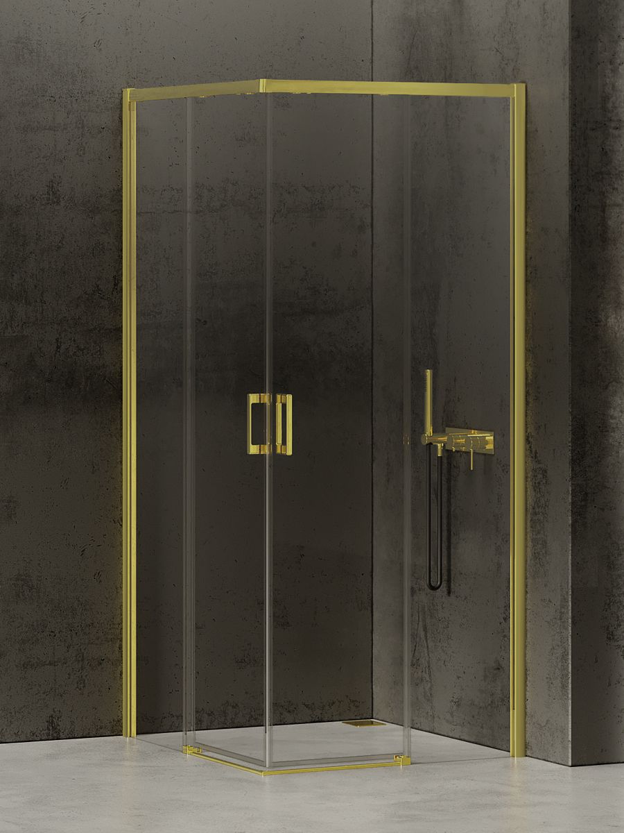 New Trendy Prime Light Gold sprchovací kút 90x70 cm štvorcová zlatá lesklé/priehľadné sklo D-0414A/D-0419A