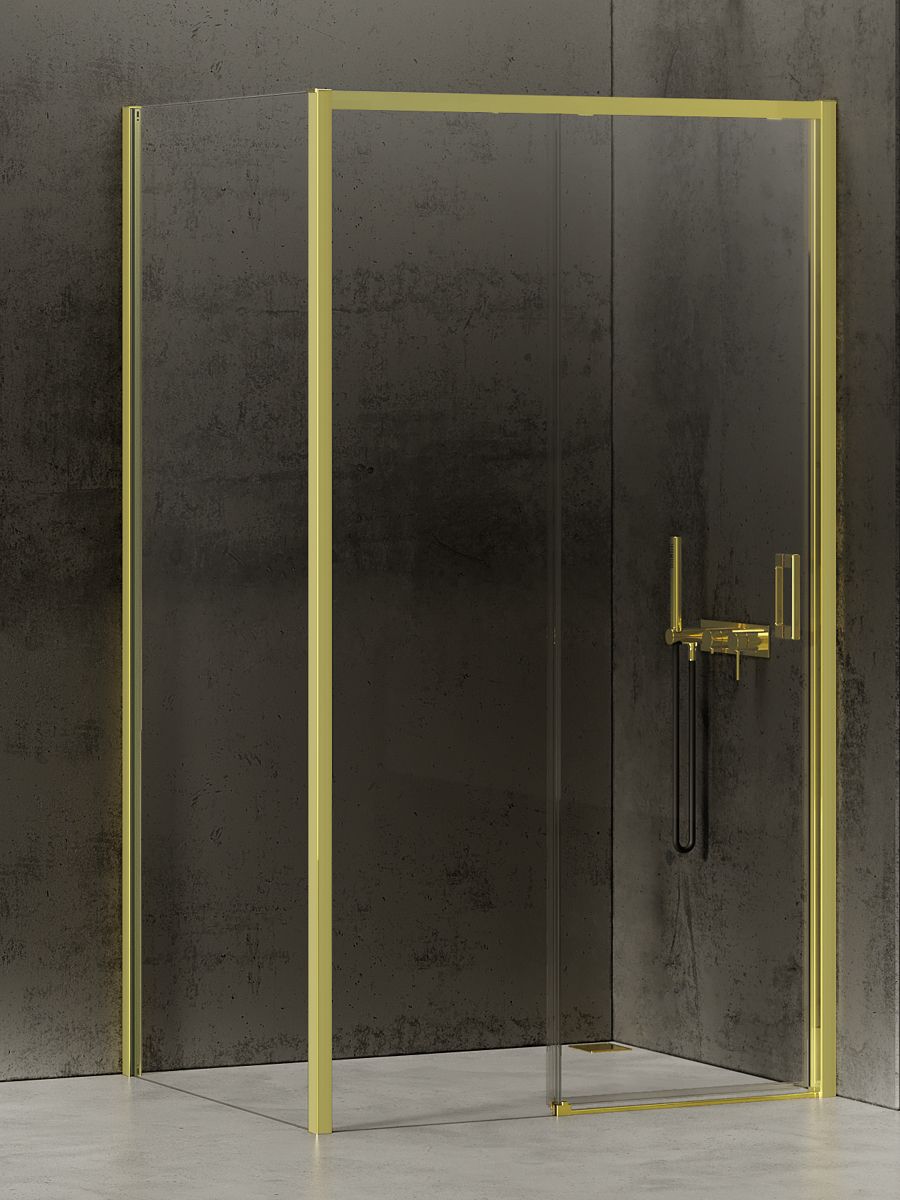 New Trendy Prime Light Gold sprchovací kút 100x80 cm štvorcová zlatá lesklé/priehľadné sklo K-1437